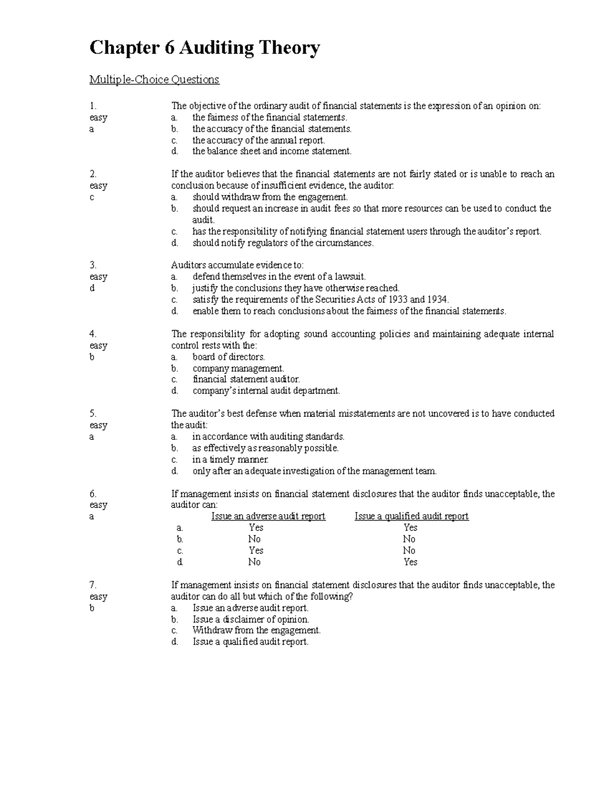 Ch06 Auditing-Theory-06 - Chapter 6 Auditing Theory Multiple-Choice ...