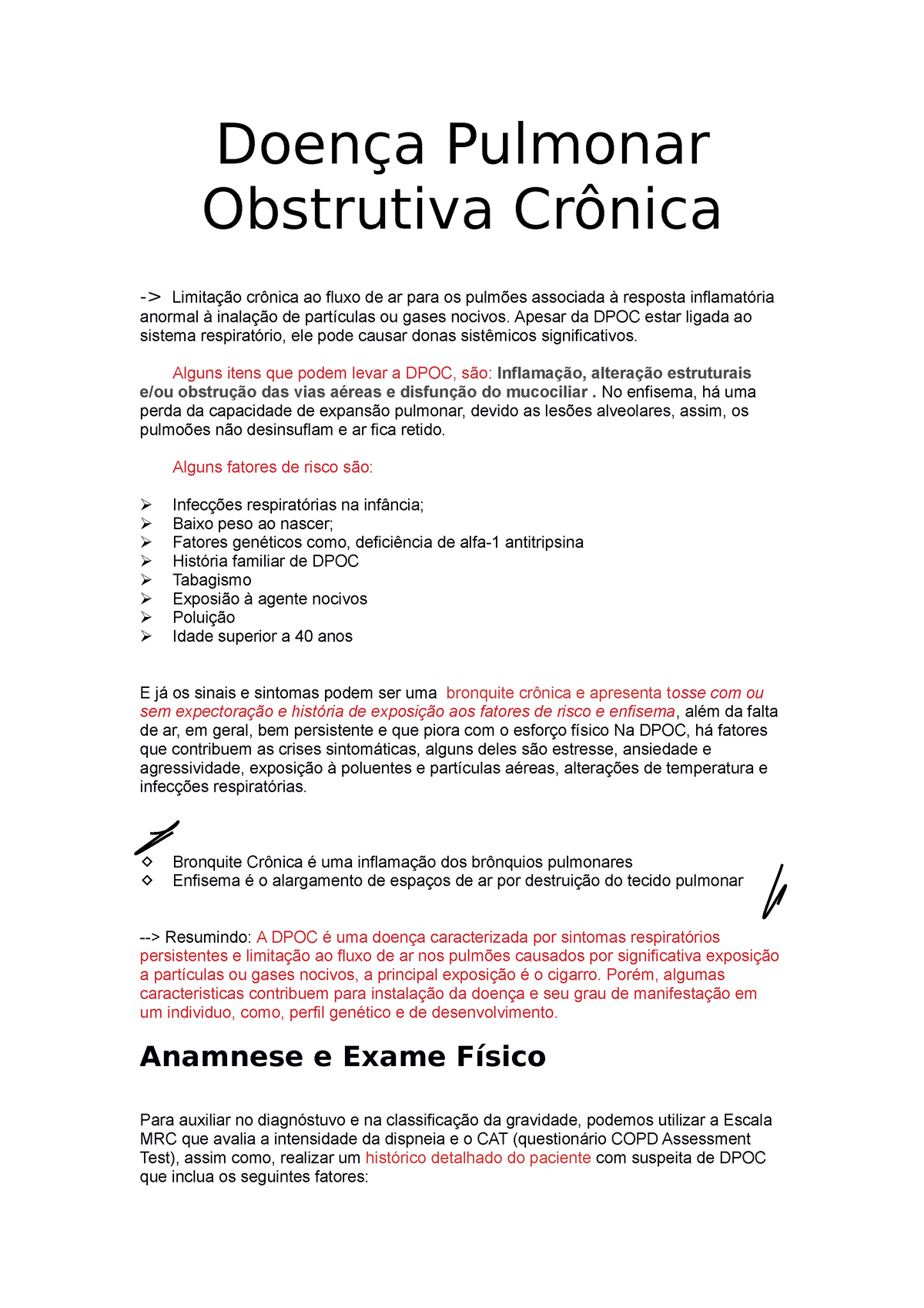 Importância de Anamnese e Exame Clínico para o Controle de Infecções 2023, PDF, Doença de obstrução pulmonar crônica