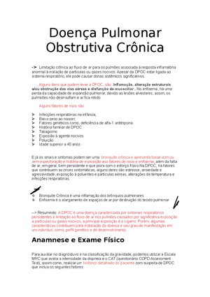 Importância de Anamnese e Exame Clínico para o Controle de Infecções 2023, PDF, Doença de obstrução pulmonar crônica