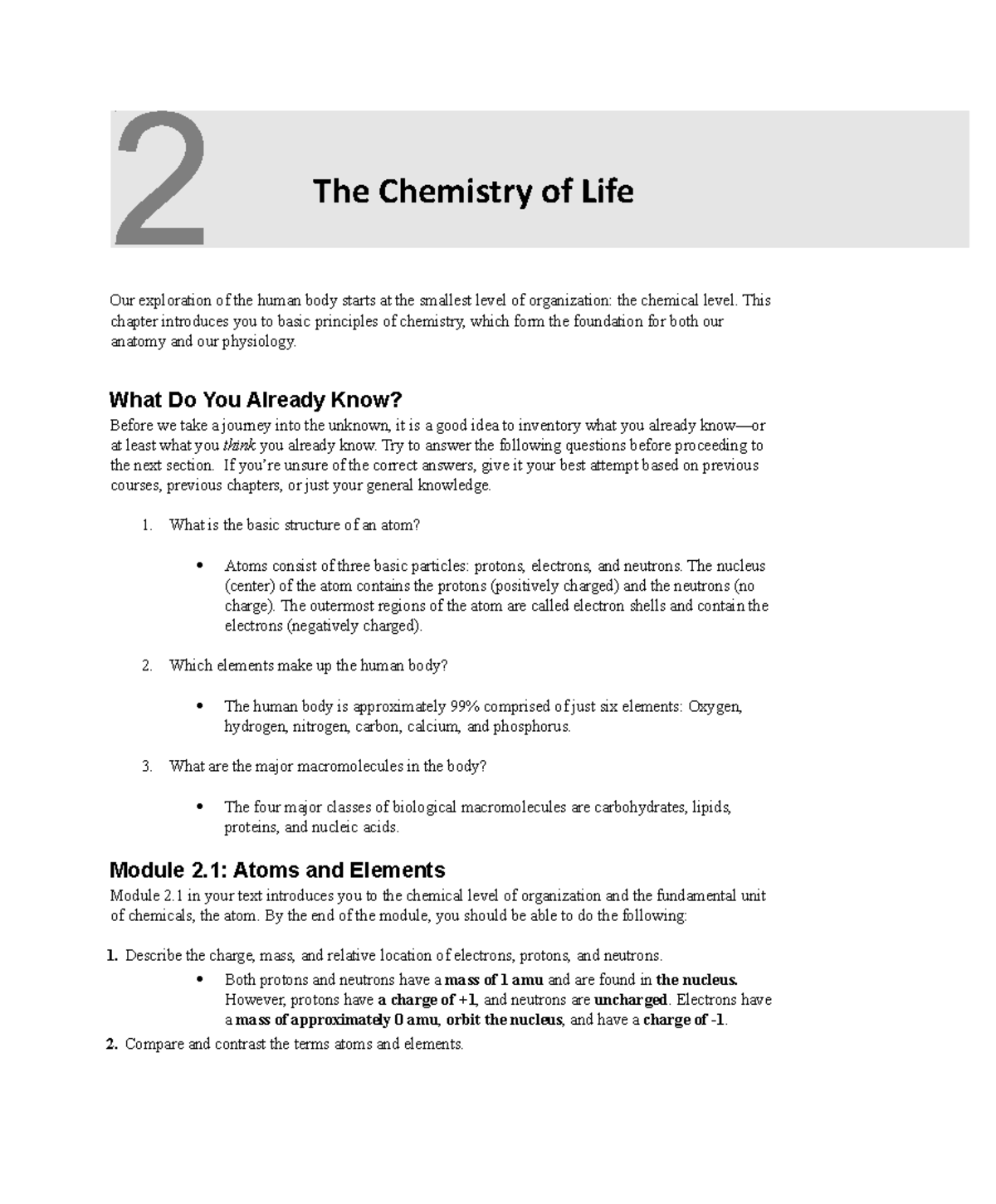 BIO 163 Chemistry Lab - Our exploration of the human body starts at the ...