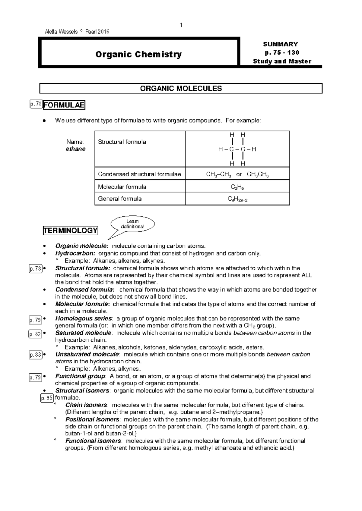 Org chemistry - Chem notes - Organic Chemistry SUMMARY p. 75 - 130 ...