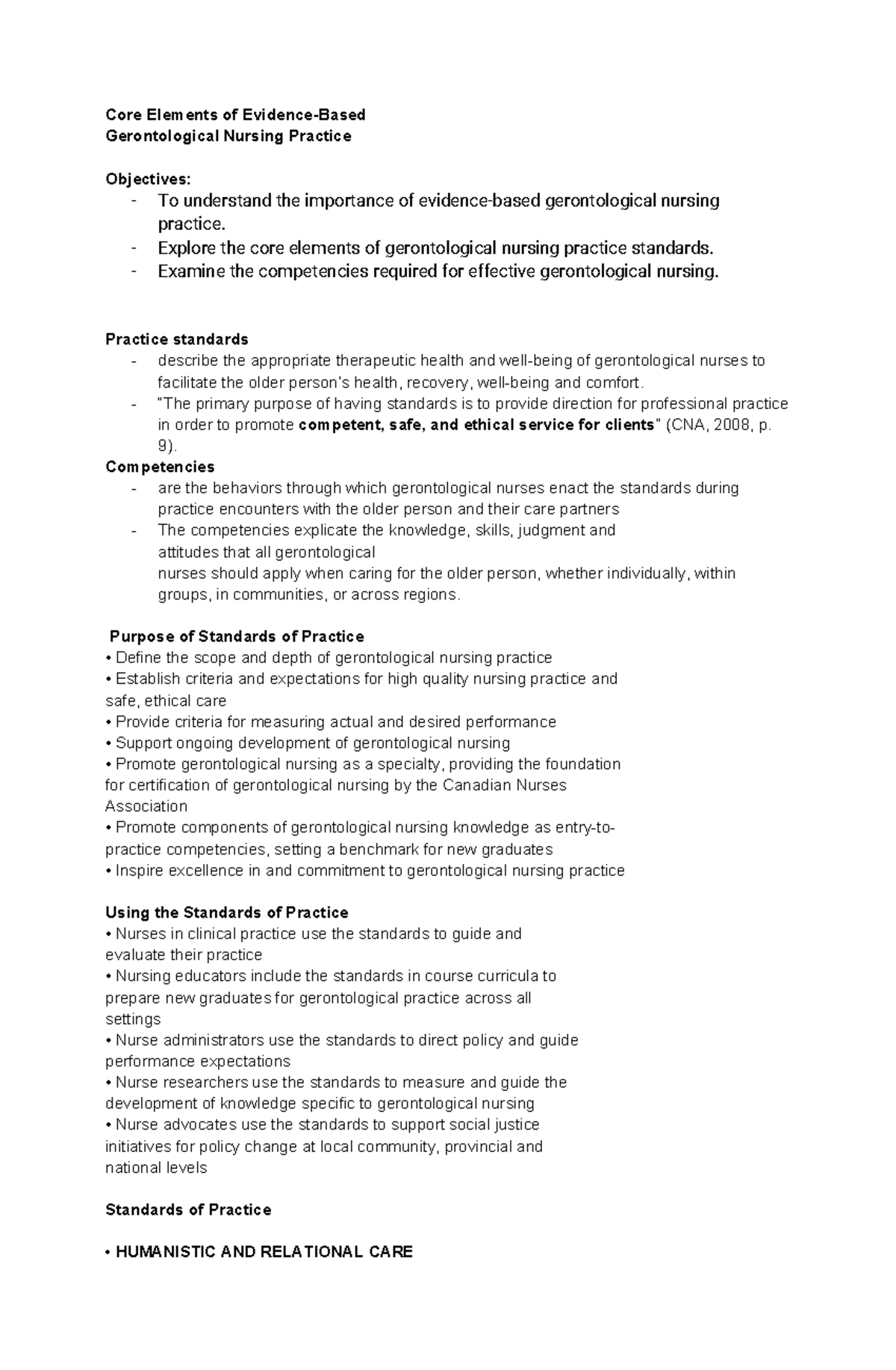 Geria-content - Getiatric Nursing notes - Core Elements of Evidence ...