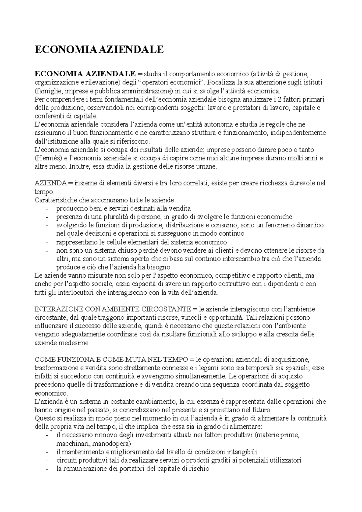Economia Aziendale ECONOMIA AZIENDALE ECONOMIA AZIENDALE = studia il comportamento economico