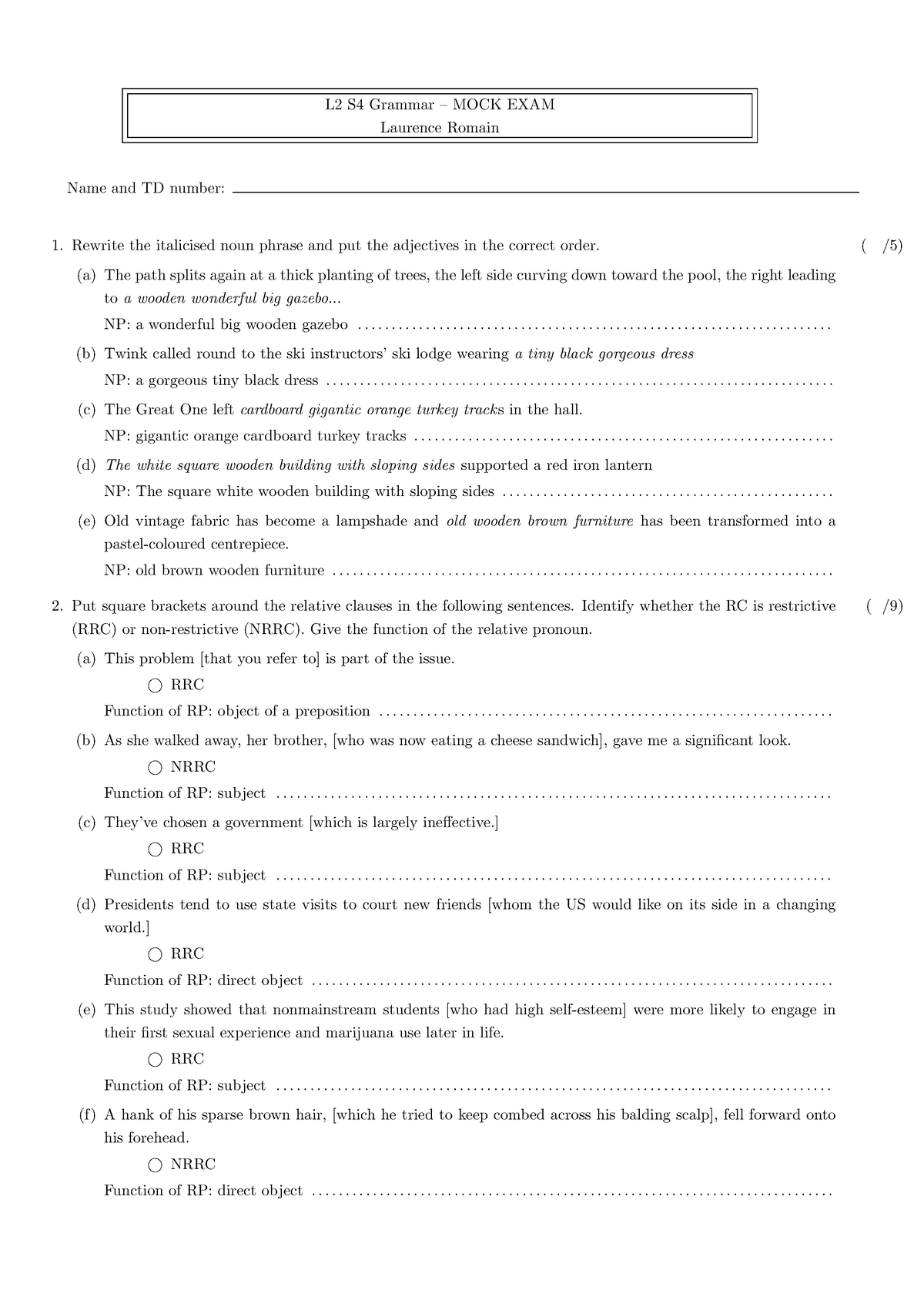 L2S4 Grammar Mock Exam 18 corrected - L2 S4 Grammar – MOCK EXAM ...