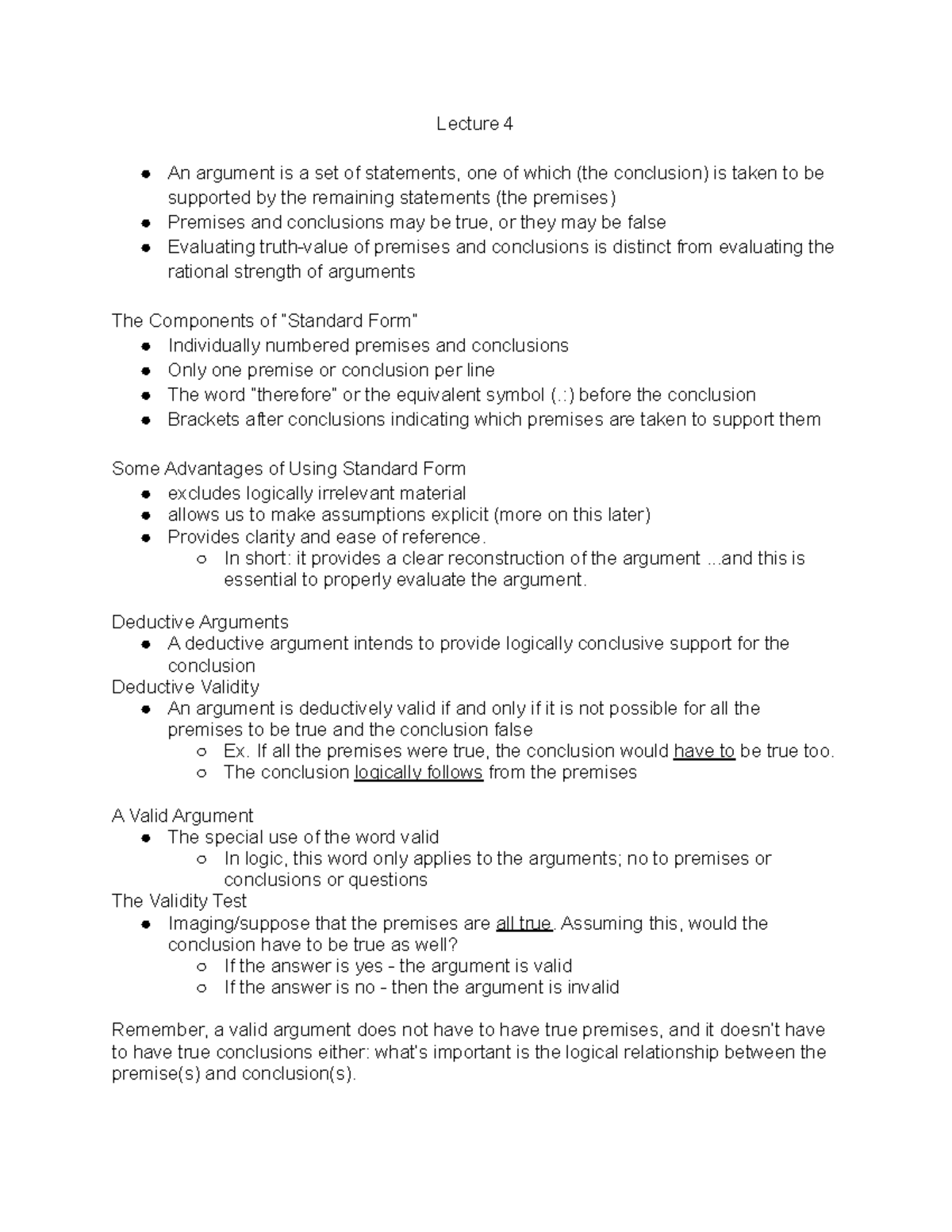 Lecture 4 Notes - Lecture 4 An Argument Is A Set Of Statements, One Of ...