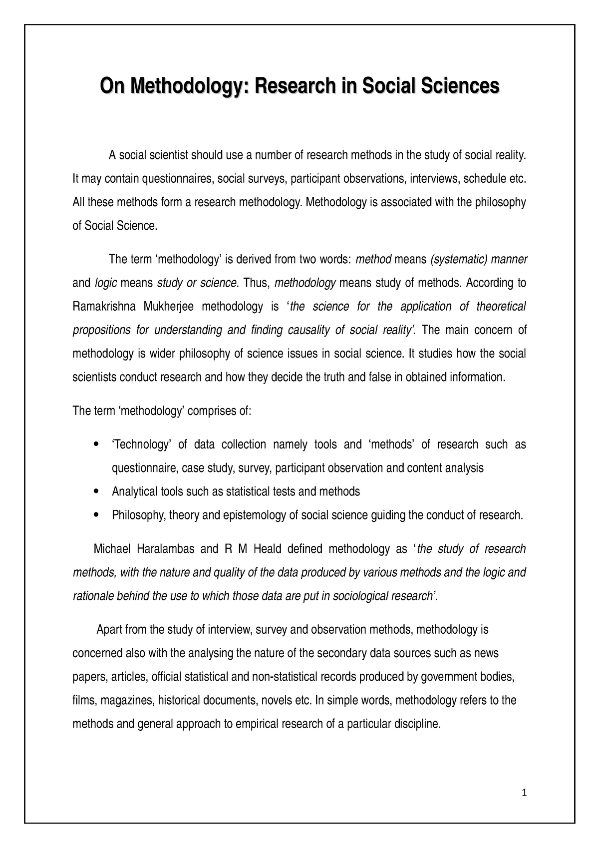 essay about methodology