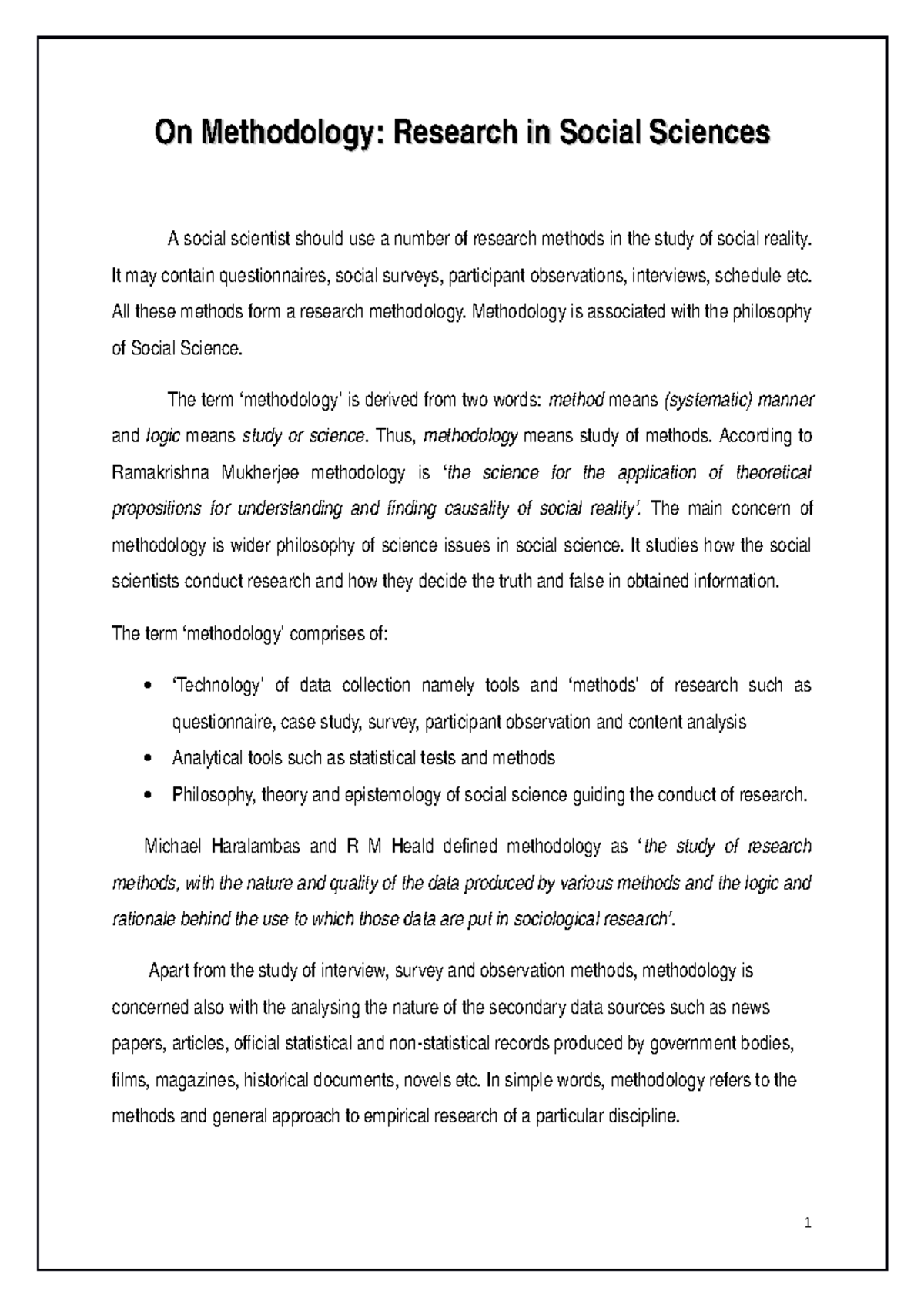 essay on methodology