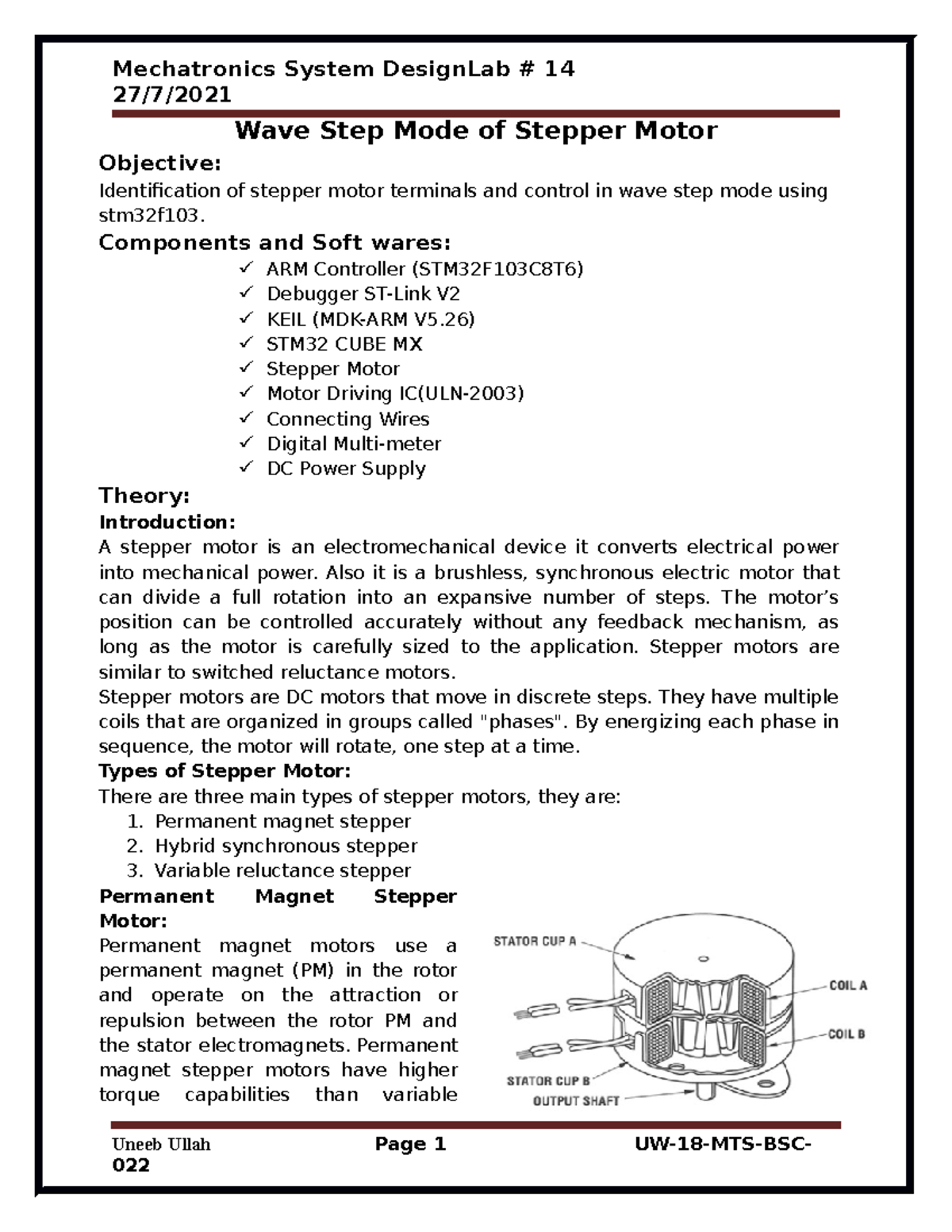 LAB Manual 14 - practise lab control - 27/7/ Wave Step Mode of Stepper ...