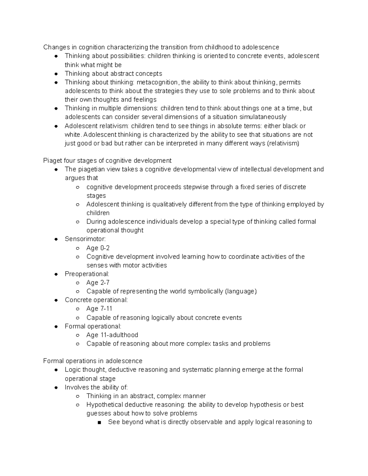 Ch. 3 the brain and cognitive development notes - Changes in cognition ...