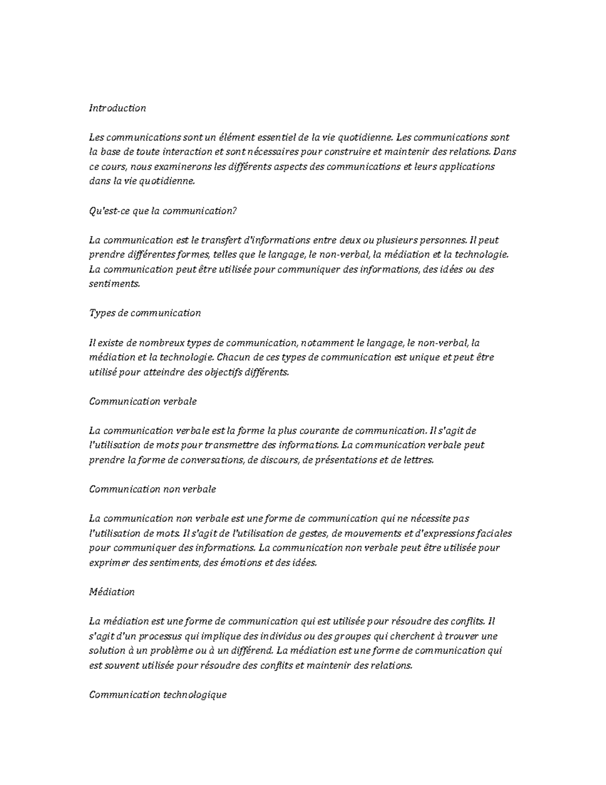 Communications note study - Introduction Les communications sont un ...