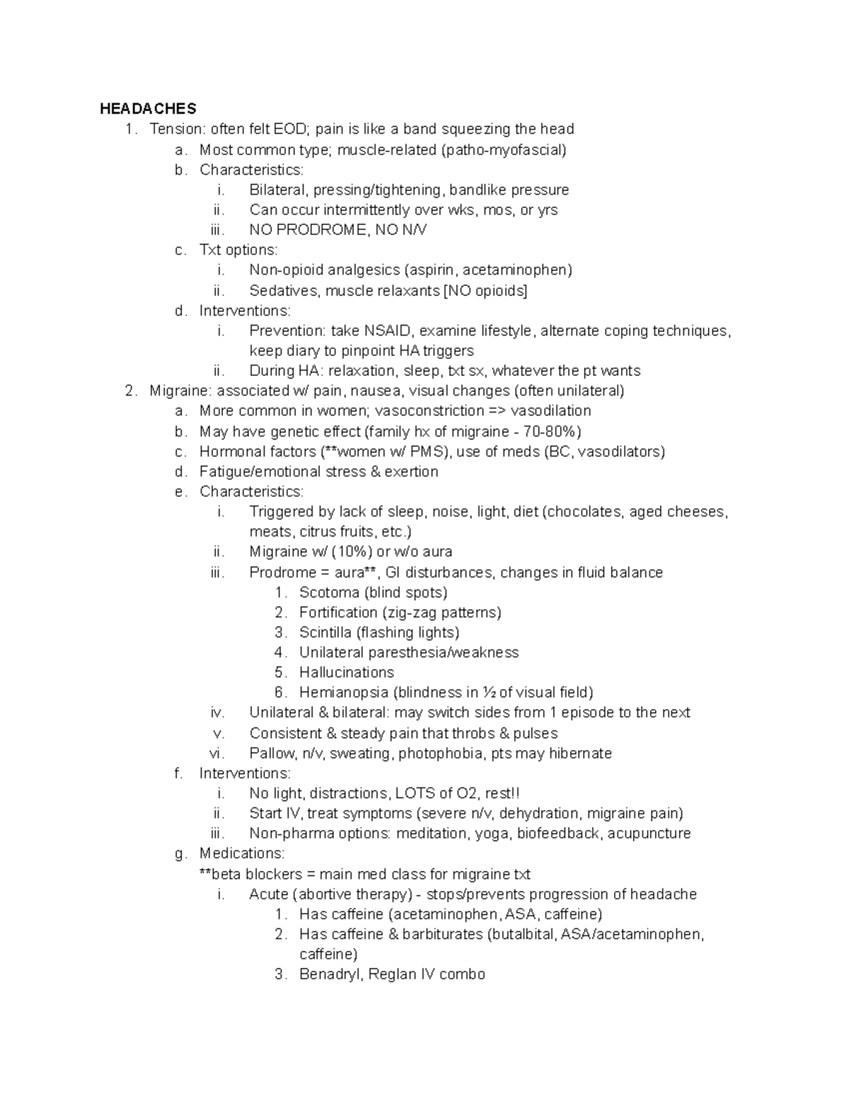 MedSurg B - Neuro Part 1 - HEADACHES Tension: Often Felt EOD; Pain Is ...