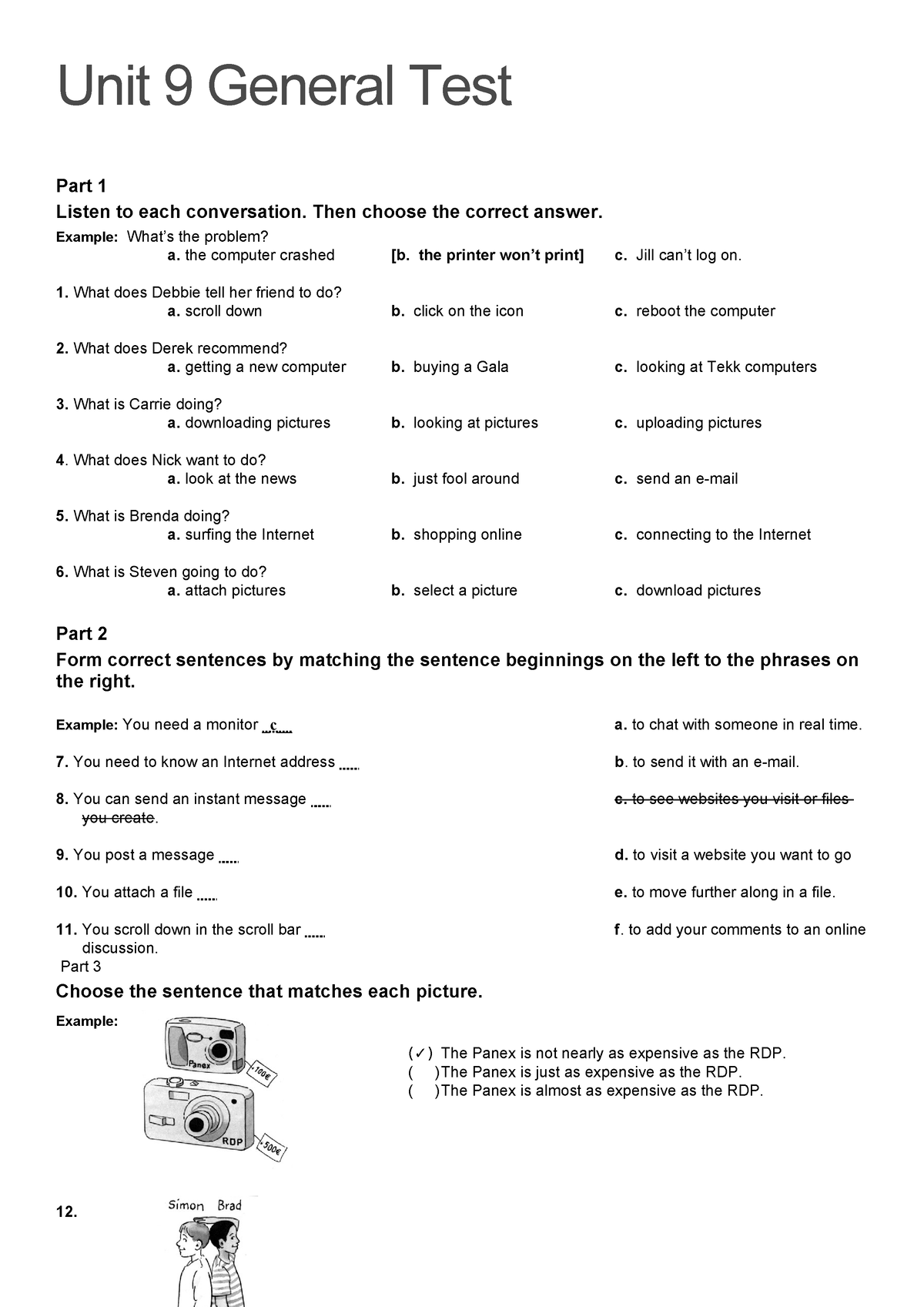 U9 - jfiehgi - Unit 9 General Test Part 1 Listen to each conversation ...