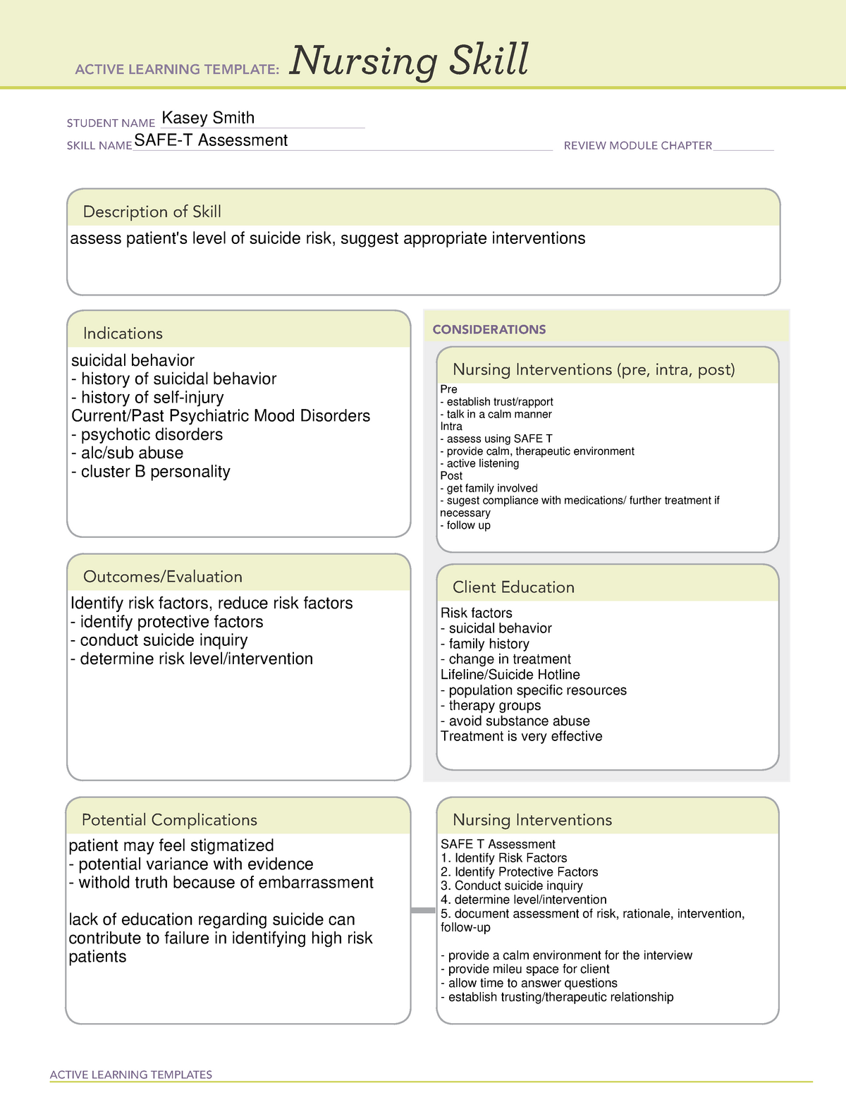 ATI Learning Module SAFET Assessment ACTIVE LEARNING TEMPLATES