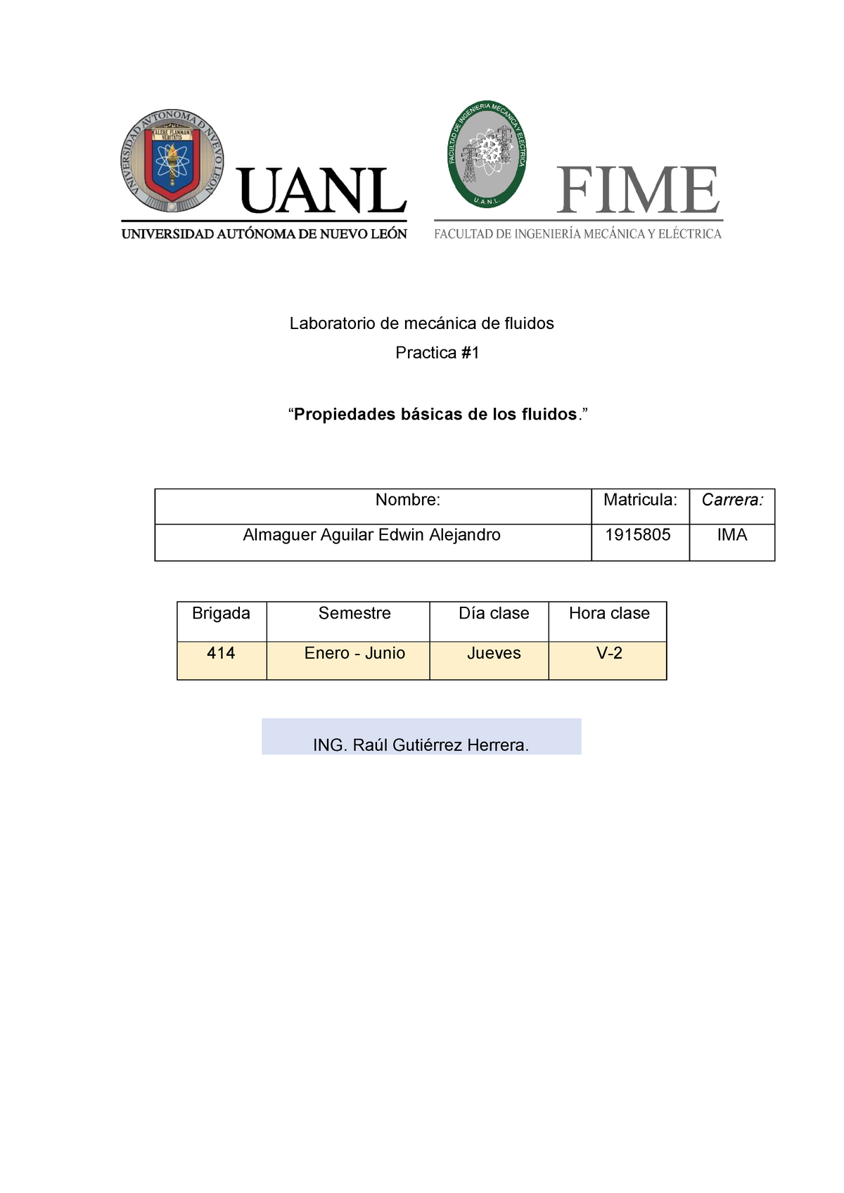 Practica 1 #14 1915805 - Laboratorio De Mecánica De Fluidos Practica ...