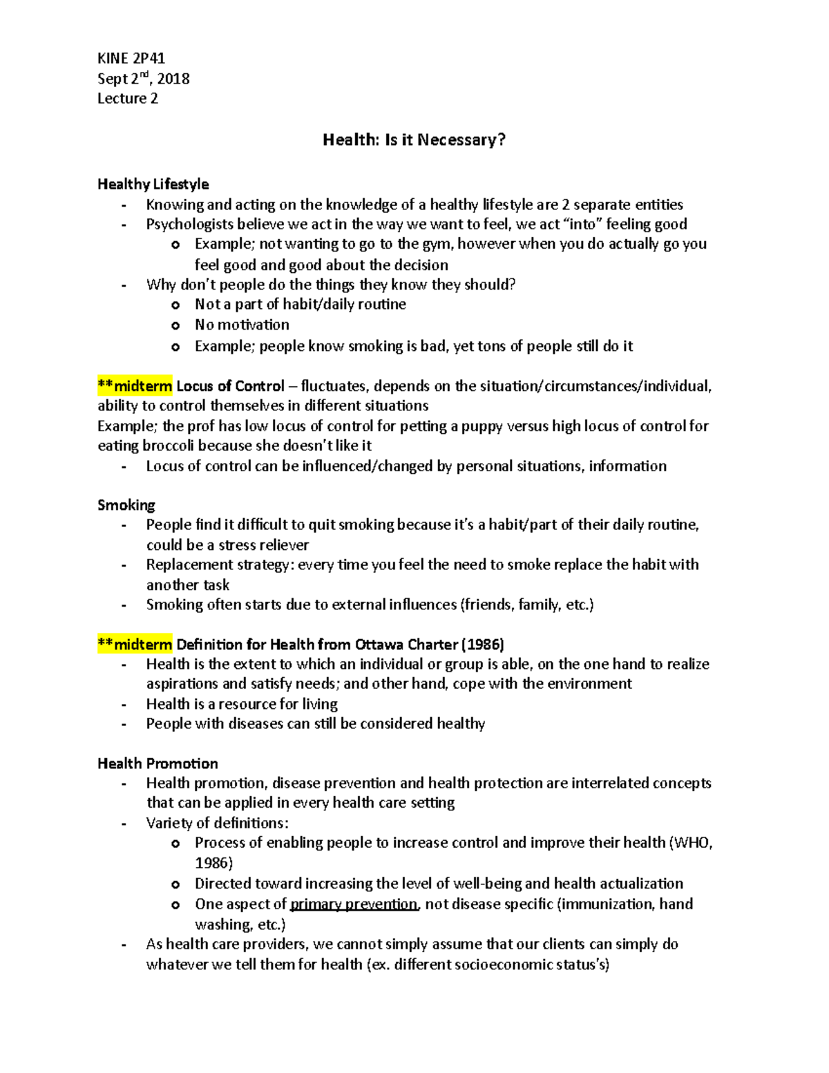 2P41 Lecture 2 - Sept 2nd, 2018 Lecture 2 Health: Is it Necessary ...