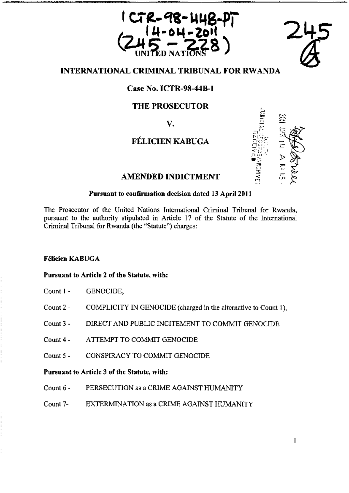 Caso felicienkabuga ruanda - ,E INTERNATIONAL CRIMINAL TRIBUNAL FOR ...