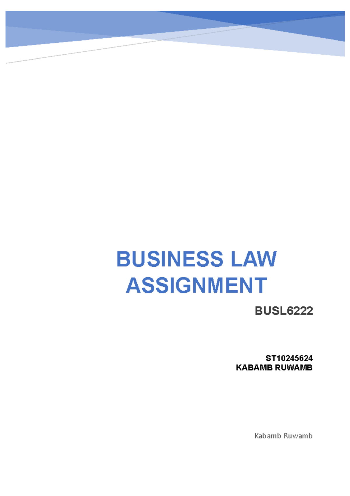 ST10245624 BUSL6222 Assignment - Kabamb Ruwamb ST KABAMB RUWAMB ...