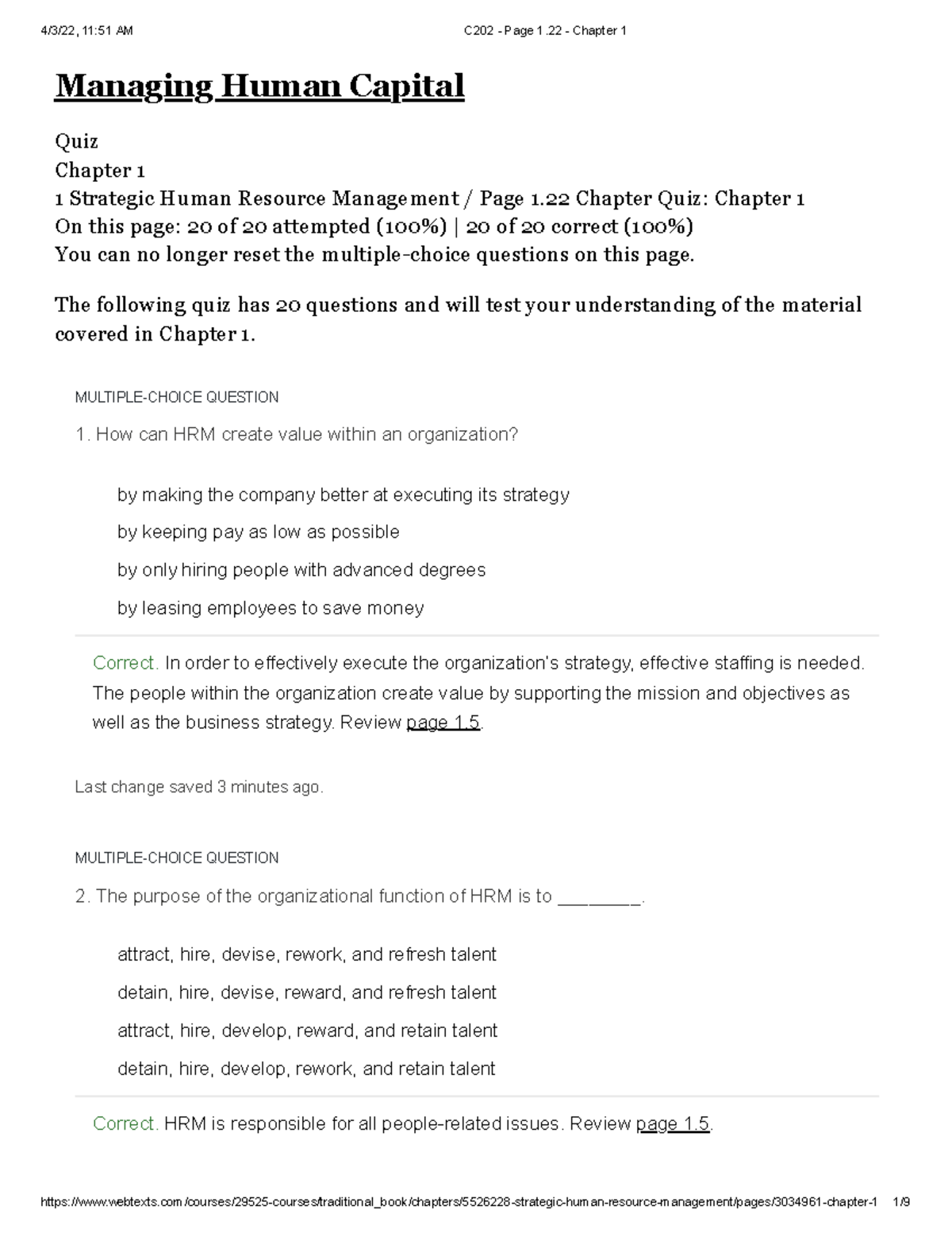 C202 - Page 1.22 - Chapter 1 Quiz - Managing Human Capital Quiz Chapter ...