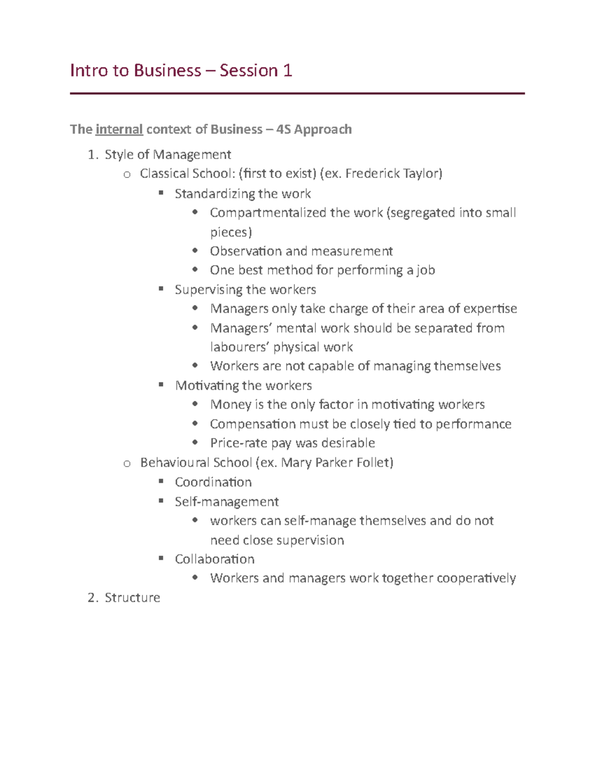 ADMS 1000 - Session 1 - Lecture notes 1 - Intro to Business Session 1 ...