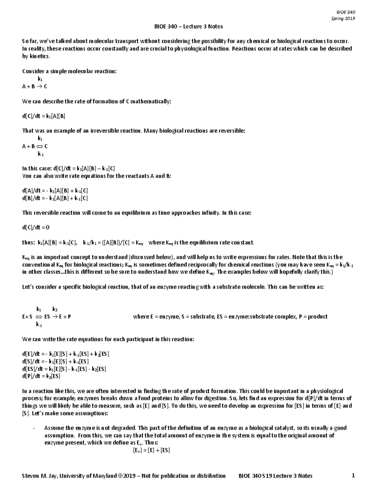 Lecture 03 Notes - BIOE 340 Spring 2019 BIOE 340 – Lecture 3 Notes So ...