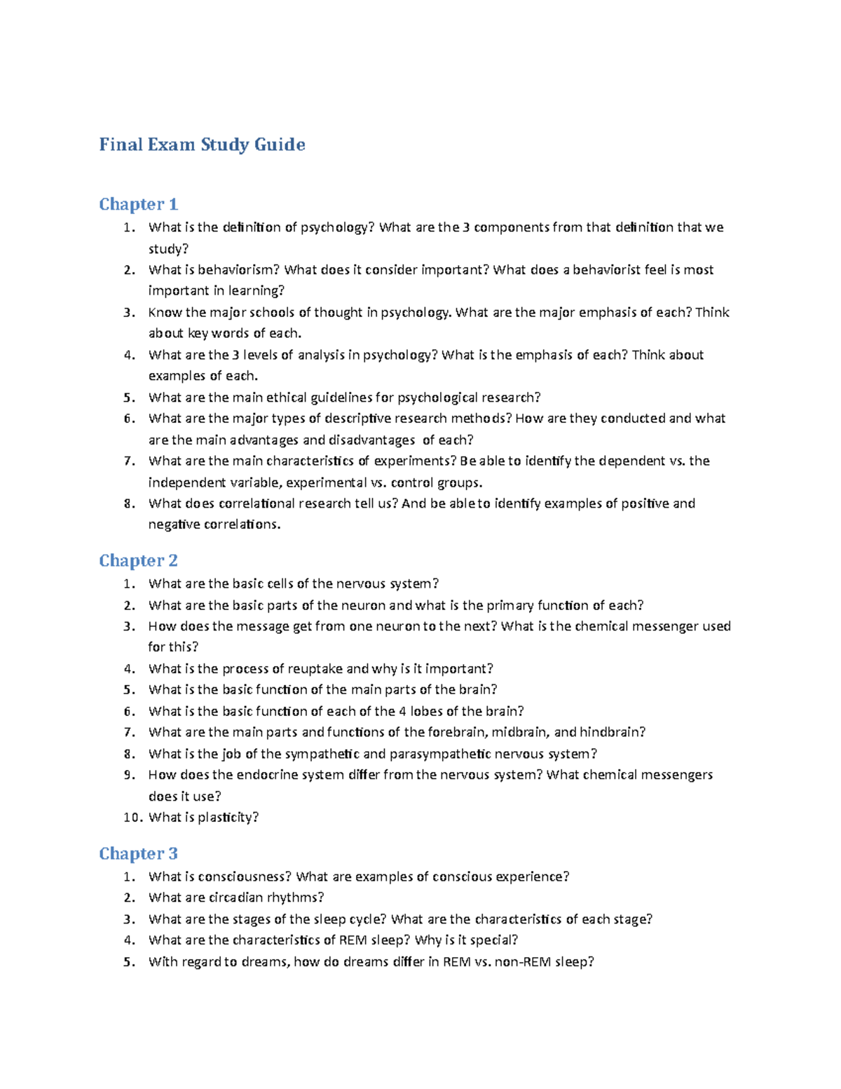 Final Exam Study Guide - Final Exam Study Guide Chapter 1 What is the ...