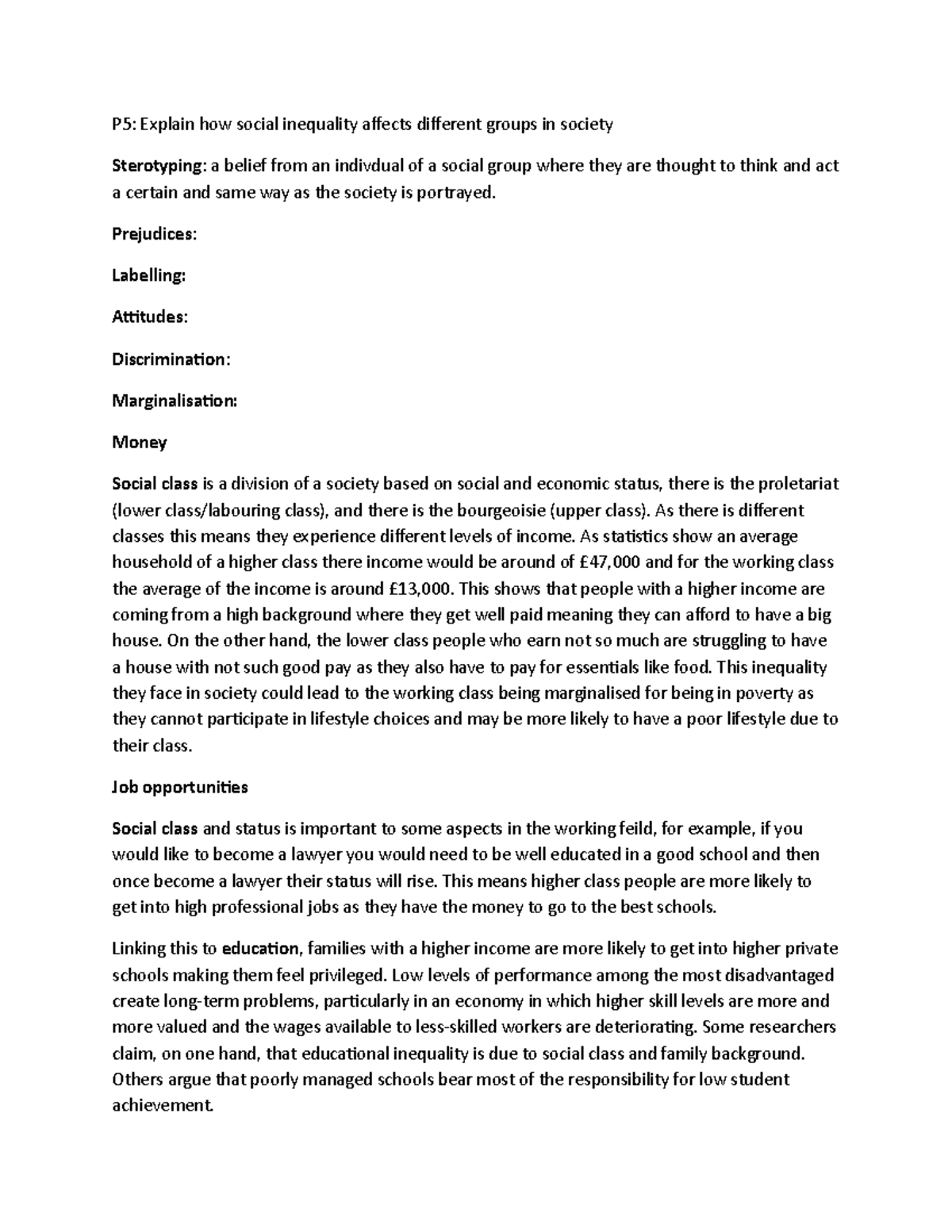 P5- social inequality - law lecture notes - P5: Explain how social ...