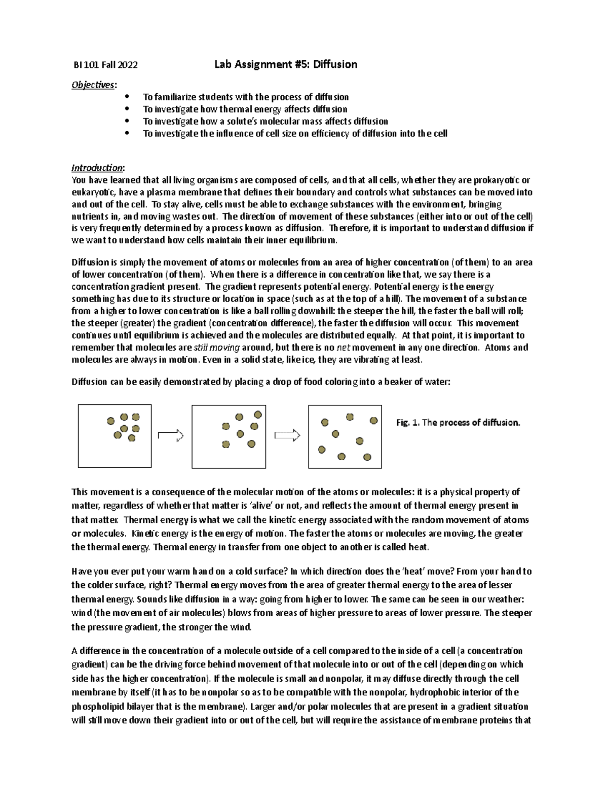 B101 Lab #5 Diffusion F22 - BI 101 Fall 2022 Lab Assignment #5 ...