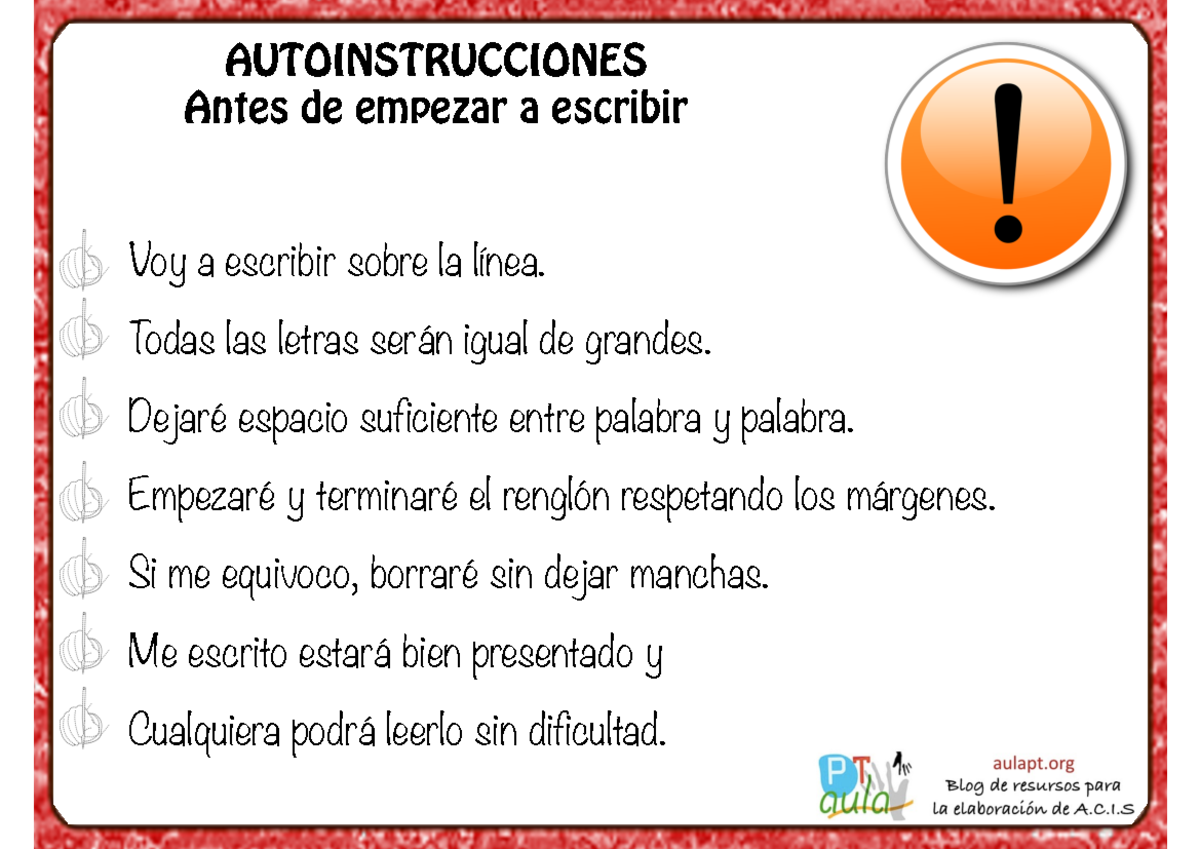 Autoinstrucciones-disgrafia - AUTOINSTRUCCIONES Antes De Empezar A ...