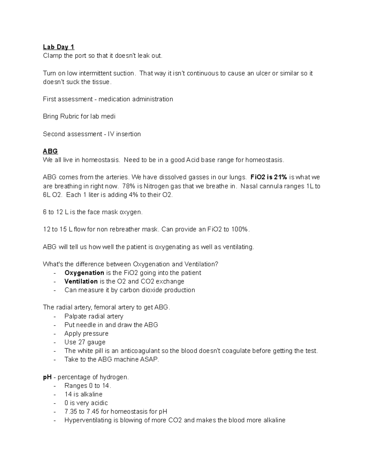 Block 5 lab information - Lab Day 1 Clamp the port so that it doesn’t ...