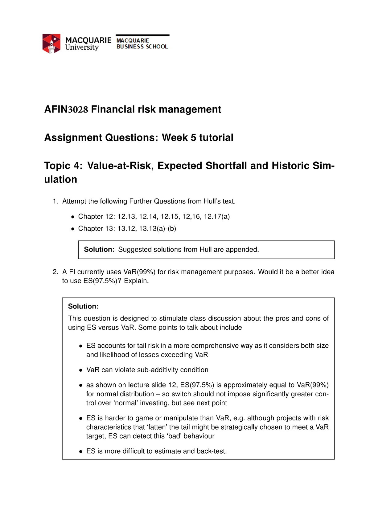 financial risk management assignment