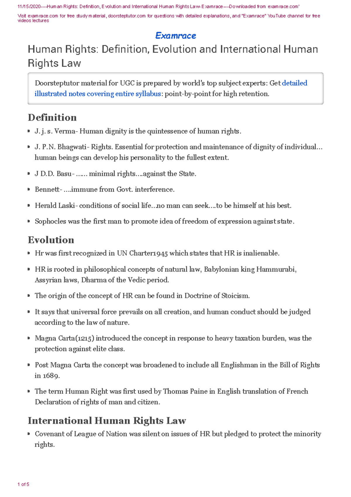 Human Rights You Tube Lecture Handouts - Visit examrace for free study ...