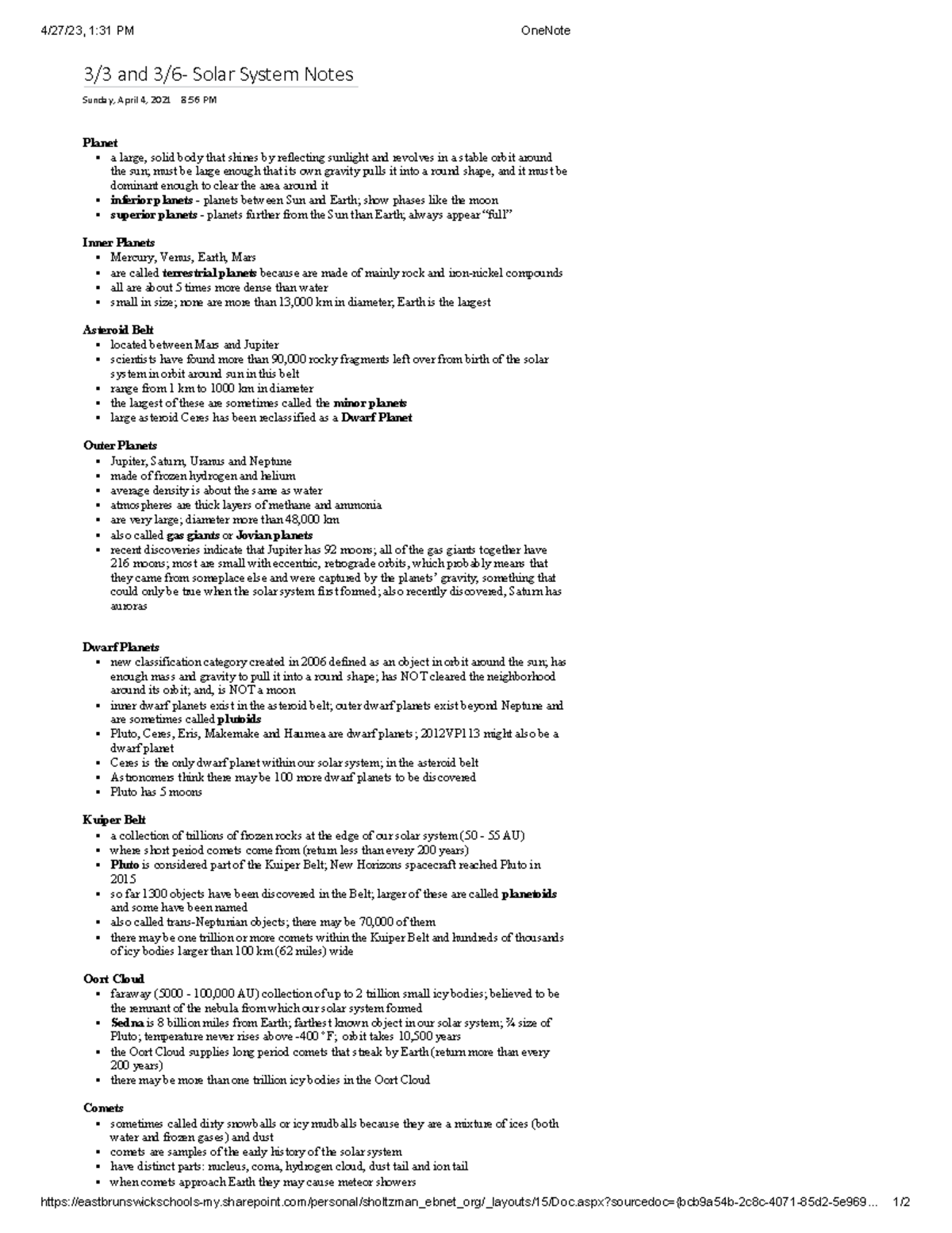 solar system notes - 4/27/23, 1:31 PM OneNote - Studocu