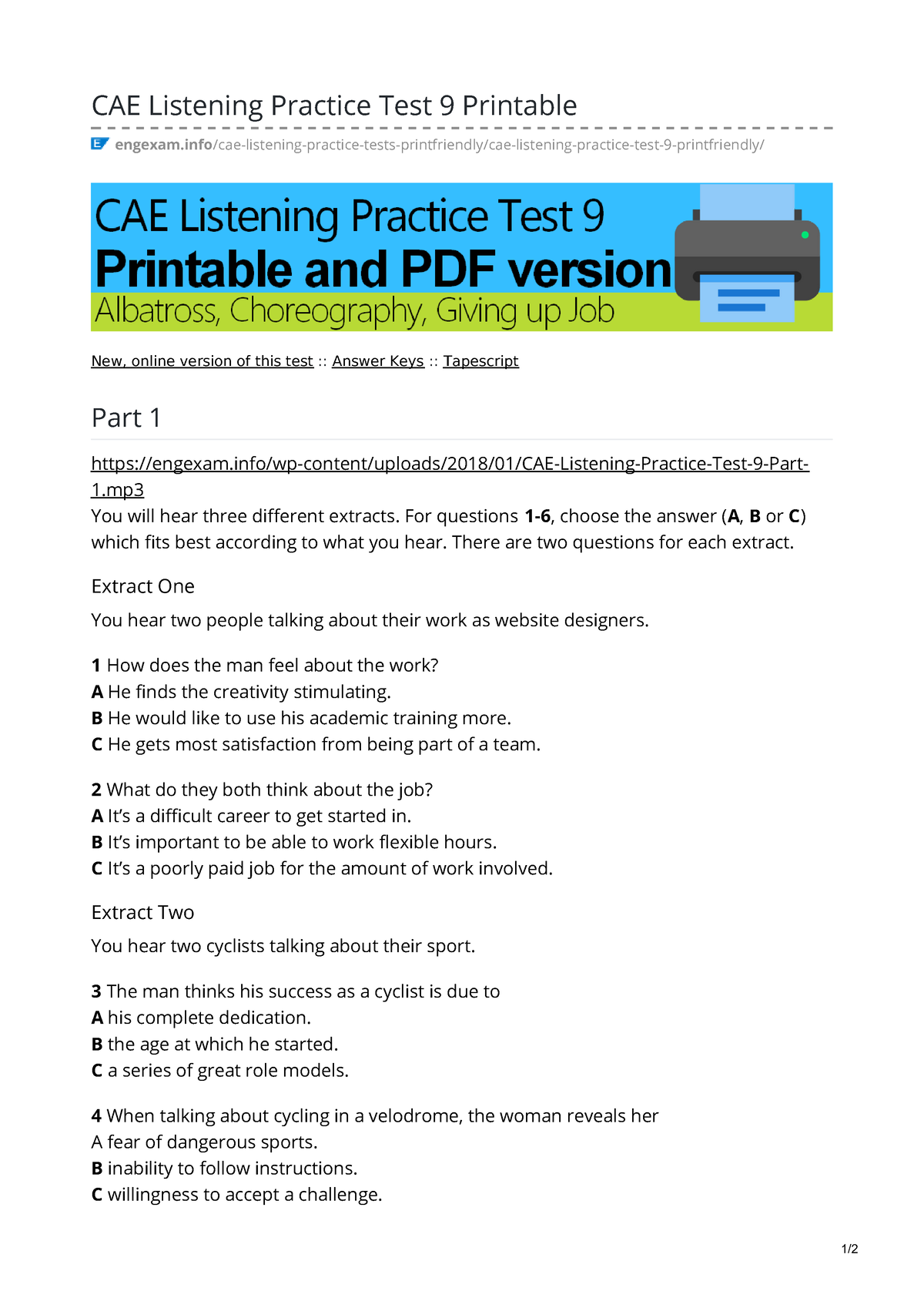 Engexam.info-CAE Listening Practice Test 9.1 Printable - CAE Listening ...