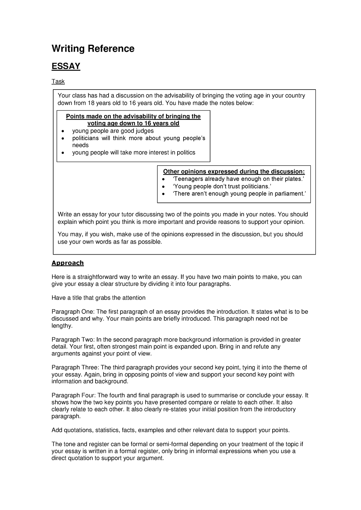 Guía C1 writing - Writing Reference ESSAY Task Approach Here is a ...