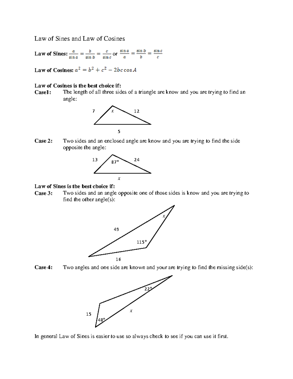 homework 5 law of sines