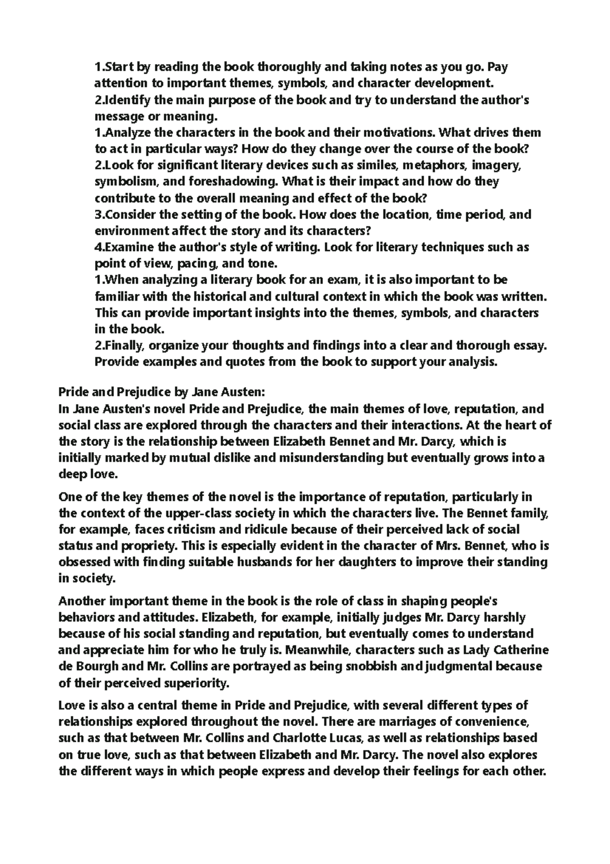Jane austen and analysis - 1 by reading the book thoroughly and taking ...