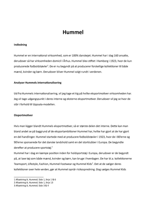 Giftig Exert Rundt om Hummel aflevering - .... - Hummel Indledning Hummel er en international  virksomhed, som er 100% - StuDocu