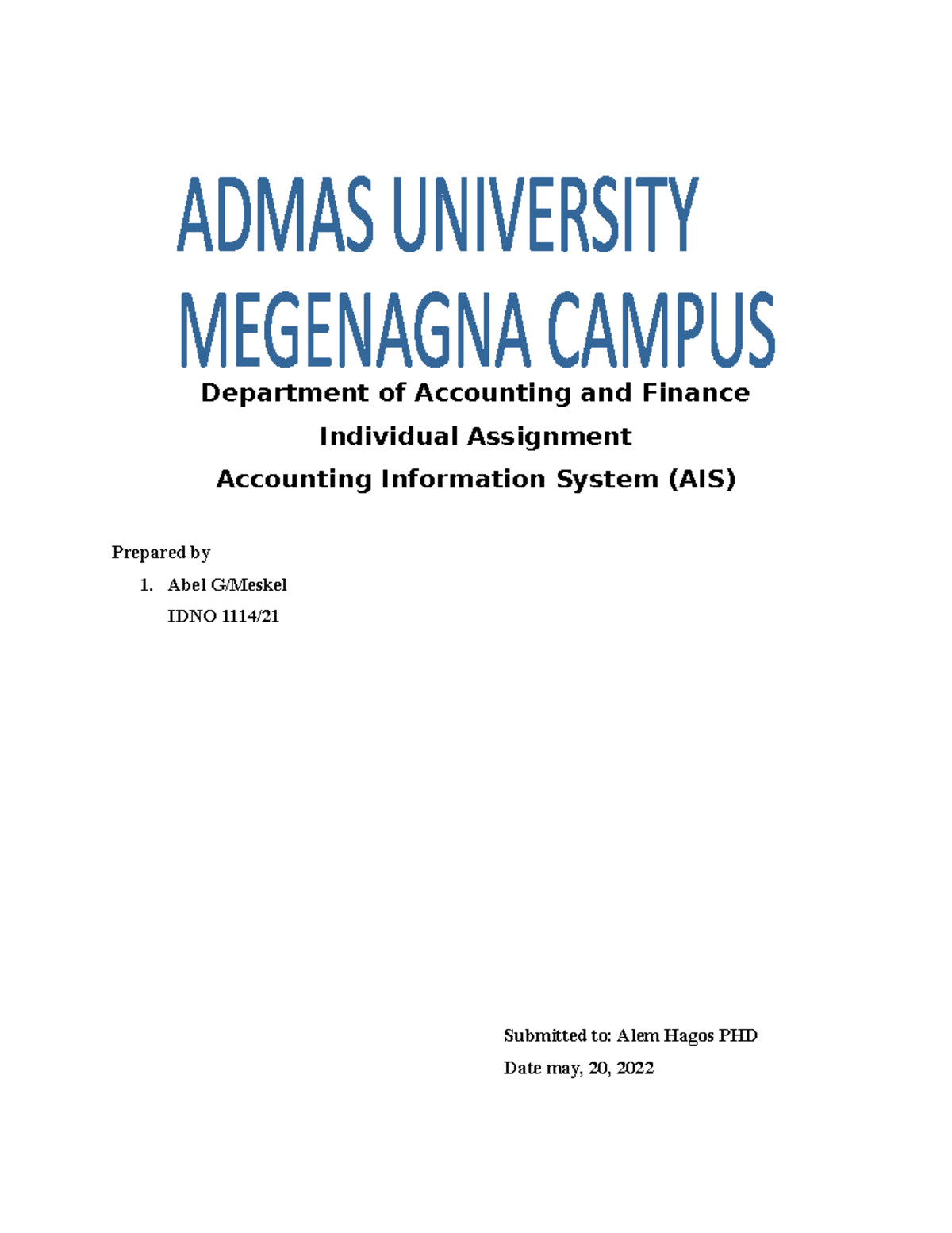Assignment - Department of Accounting and Finance Individual Assignment ...