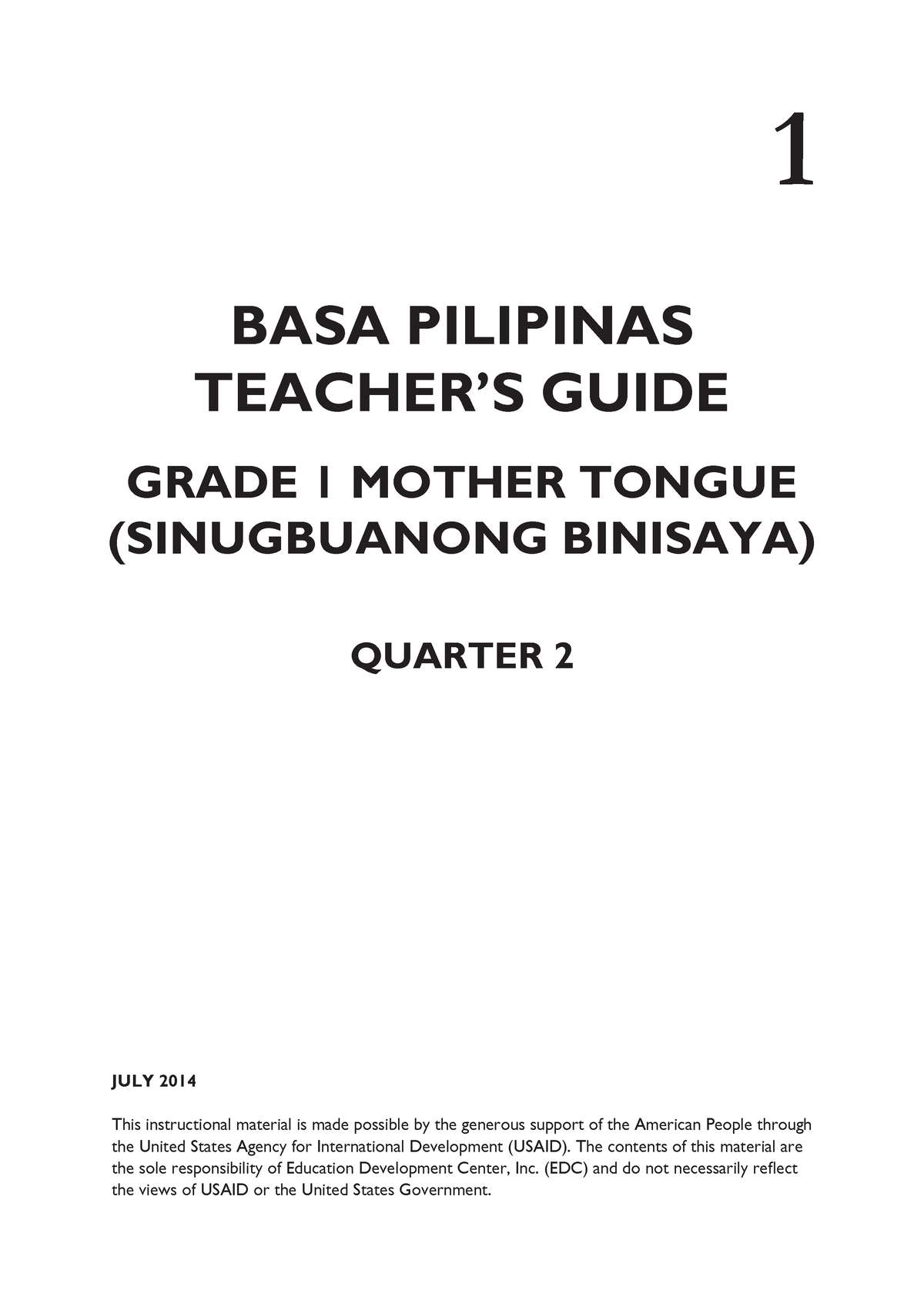 PA00T62J - N/a - 1 BASA PILIPINAS TEACHER’S GUIDE GRADE 1 MoTHER ToNGUE ...