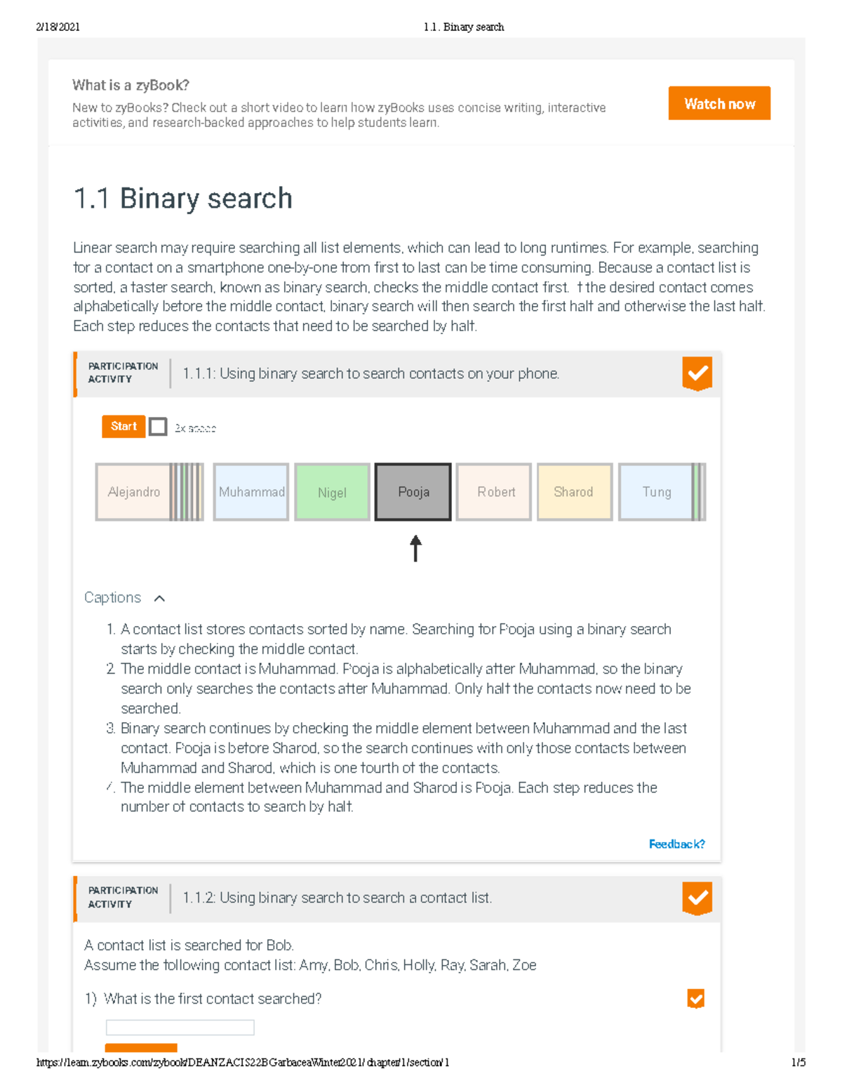 1.1. Binary Search - Lecture Notes 1.1 - What Is A ZyBook? New To ...