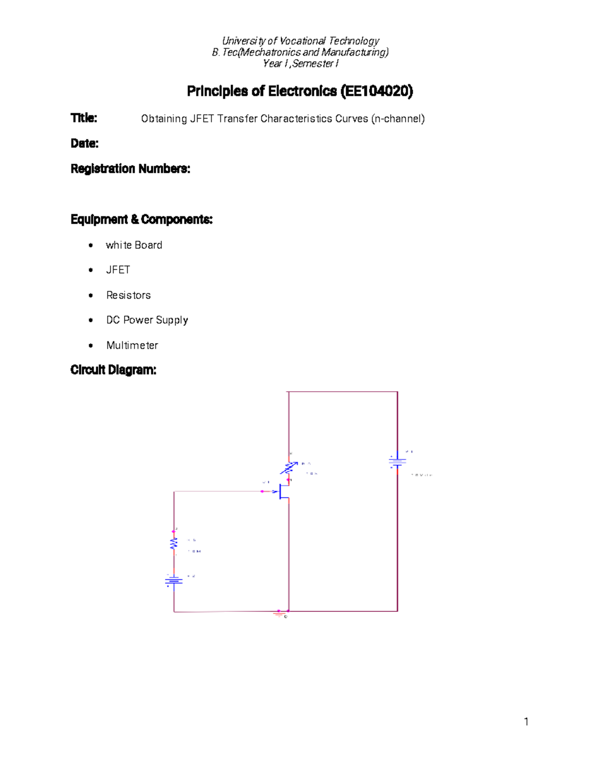 JFET 1 - Lecture Notes Of Jfet Transistor - B(Mechatronics And ...