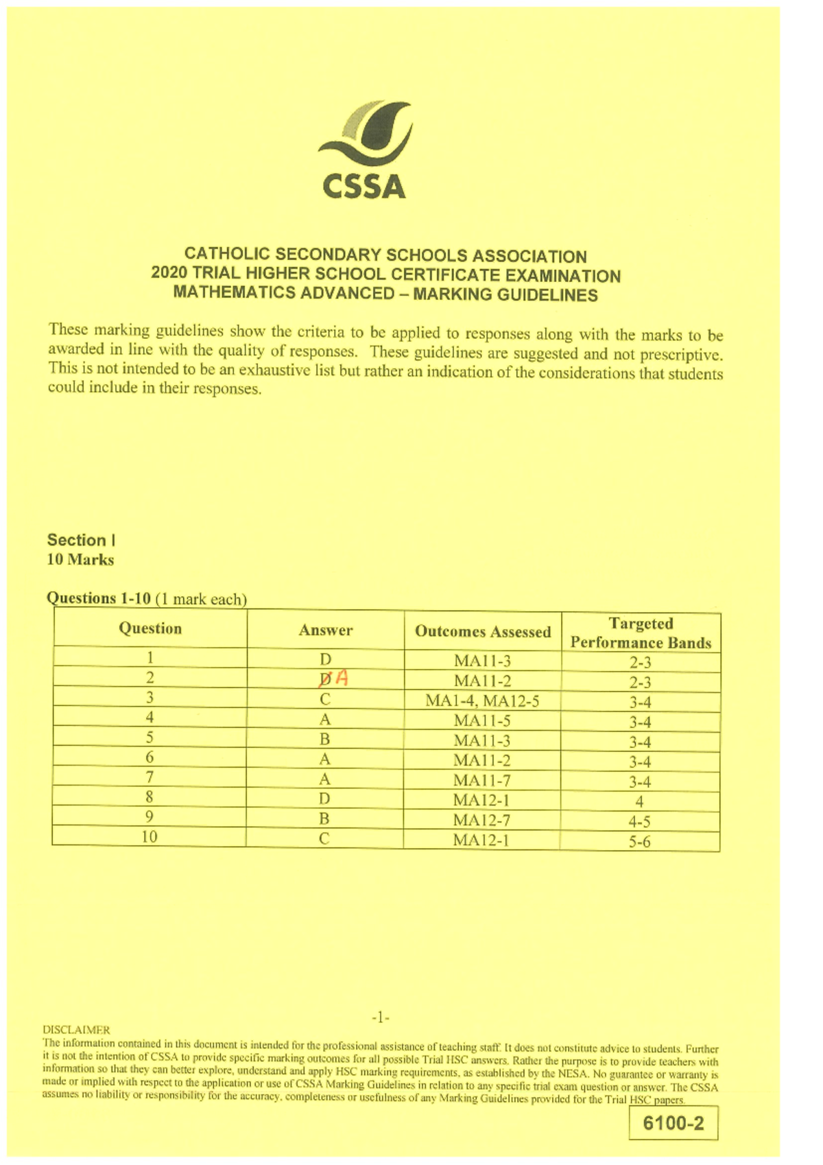 2020 CSSA Solns - Solutions to the maths exam - Studocu