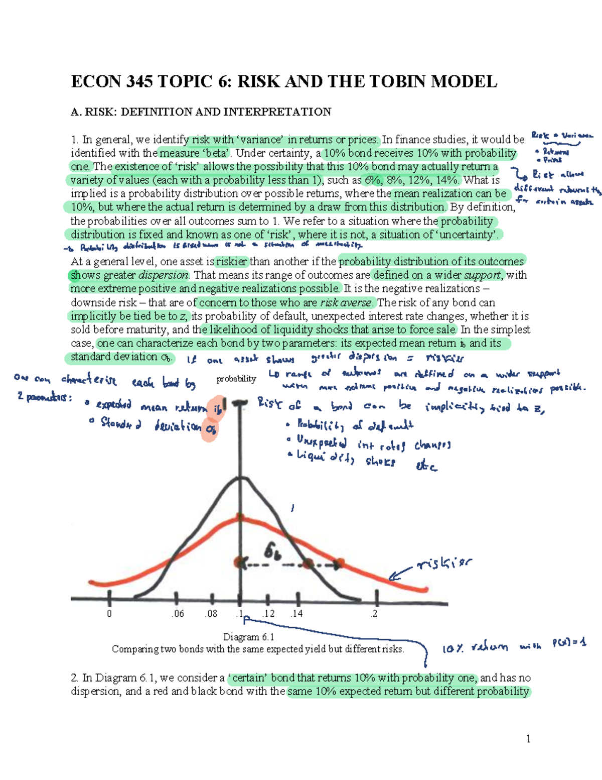 Topic+6+RISK+AND+ Tobin+ Model - ECON 345 TOPIC 6: RISK AND THE TOBIN ...
