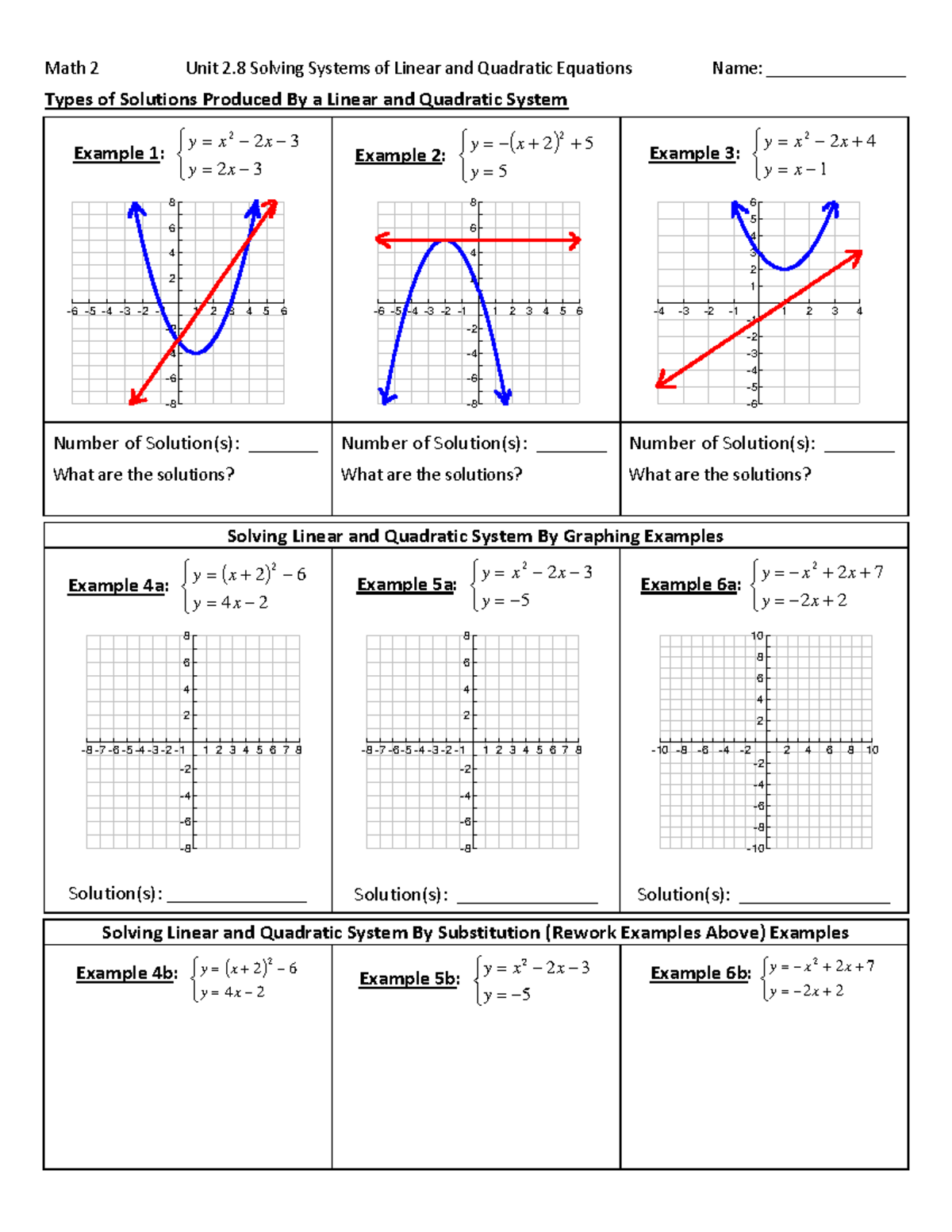 Quadratic Systems - Solve Each Linear And Quadratic System BY GRAPHING ...