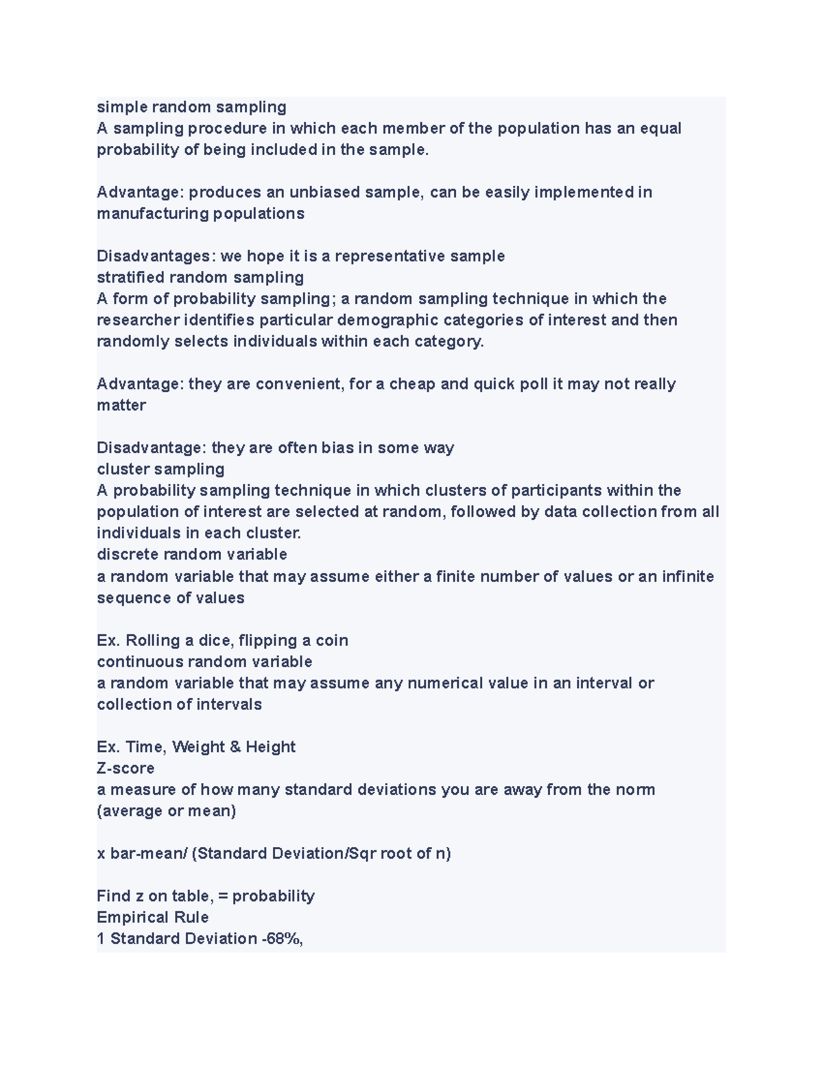 ECO391 UKY PT - EXAM 1 STUDY HELP - simple random sampling A sampling ...