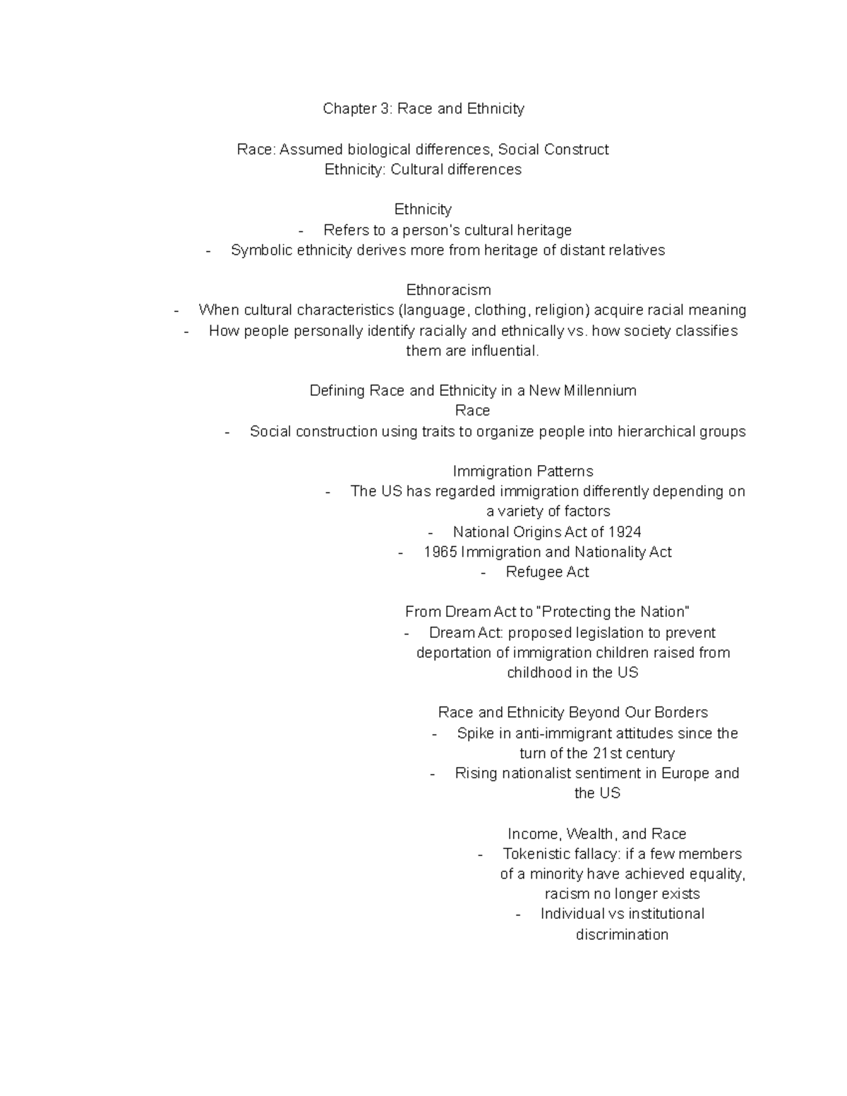 Soc 103 - sociology - Chapter 3: Race and Ethnicity Race: Assumed ...