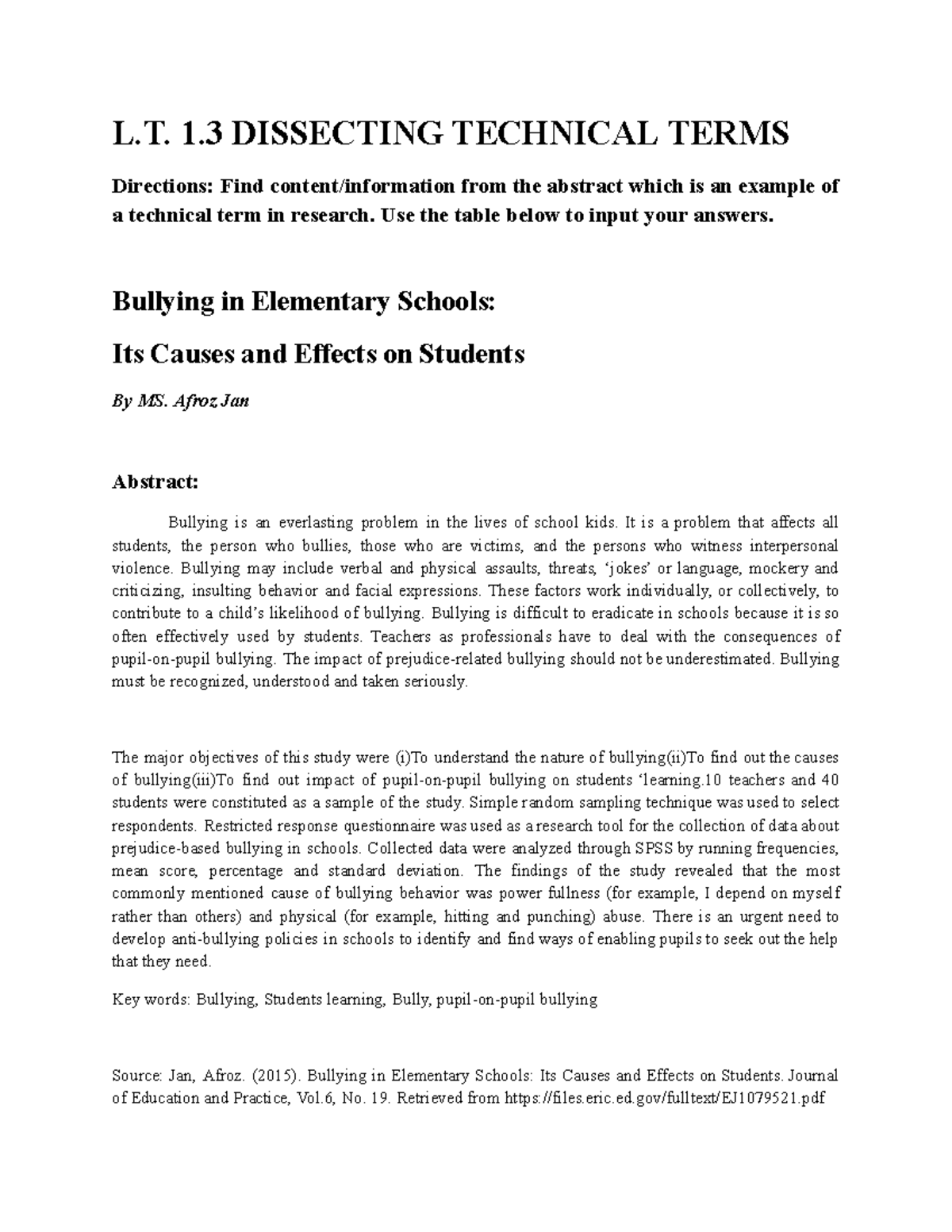 Dissecting Technical Terms - L. 1 DISSECTING TECHNICAL TERMS Directions ...
