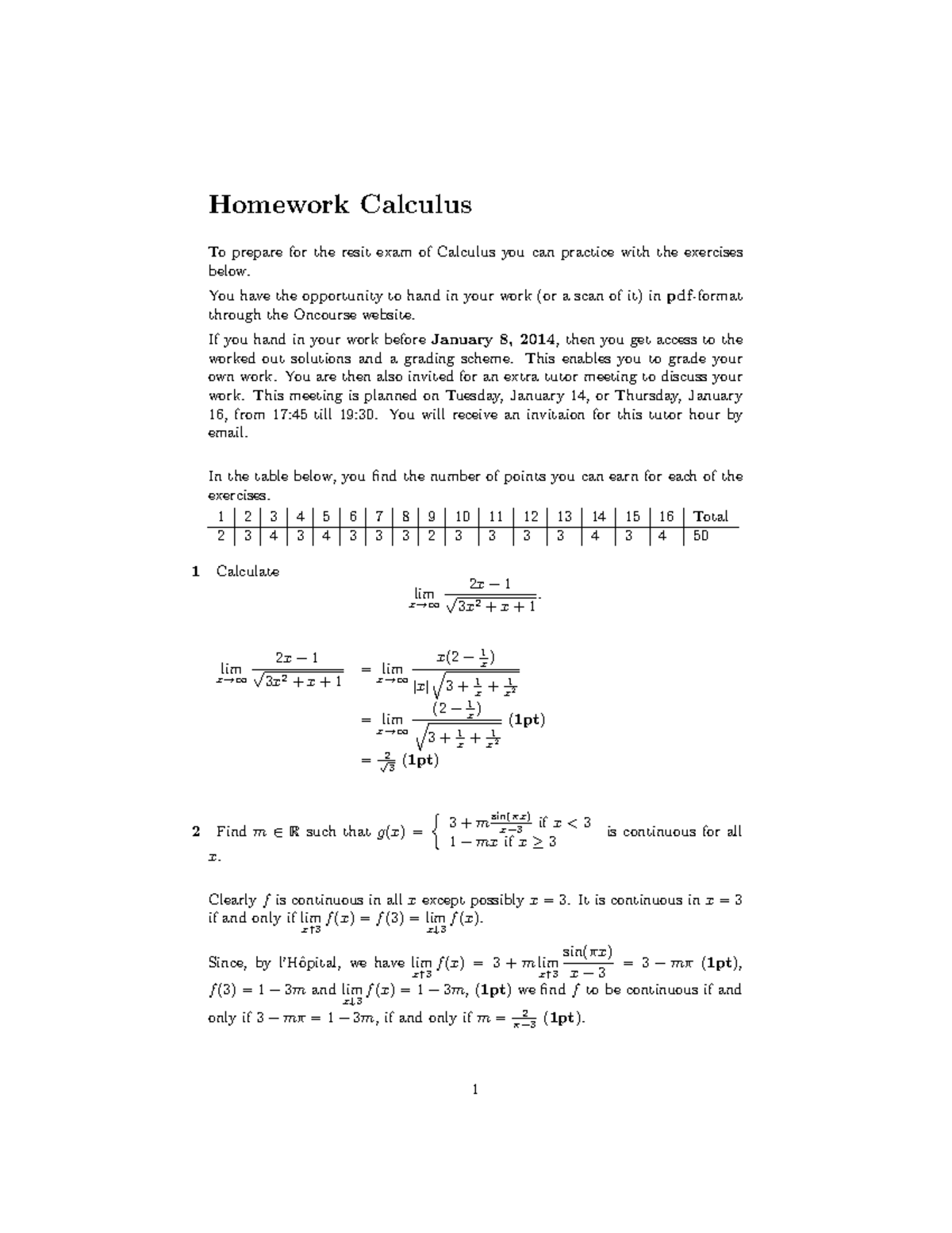 Homework B2013 sol - Homework Calculus To prepare for the resit exam of ...
