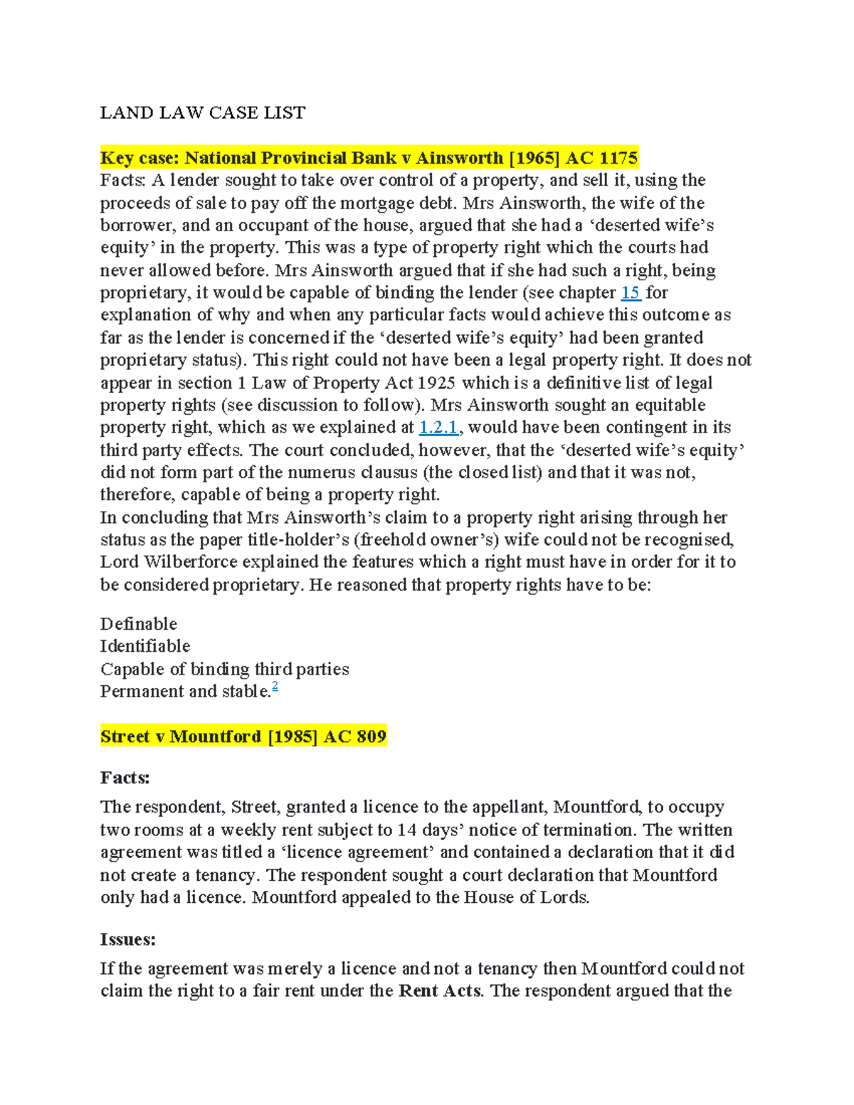 LAND LAW CASE LIST LAND LAW CASE LIST Key case National Provincial