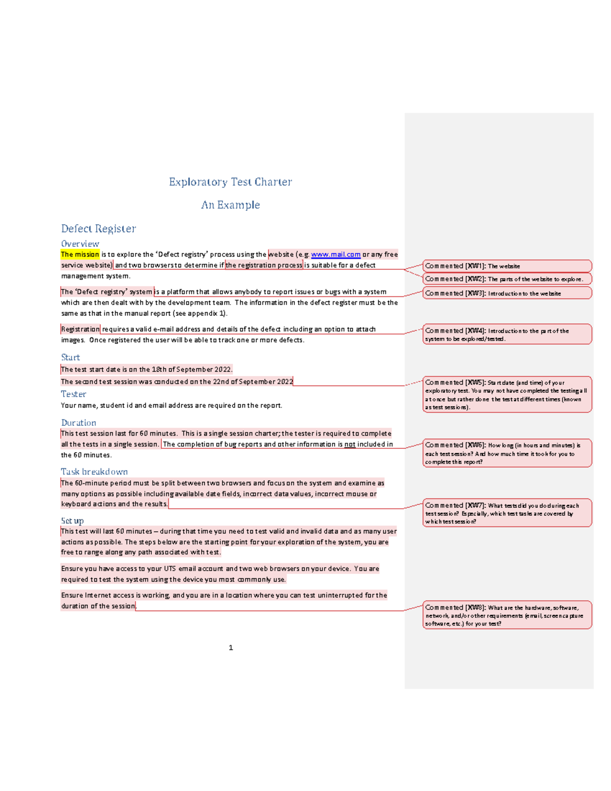 Exploratory Test Charter Example (with annotations) - Exploratory Test ...